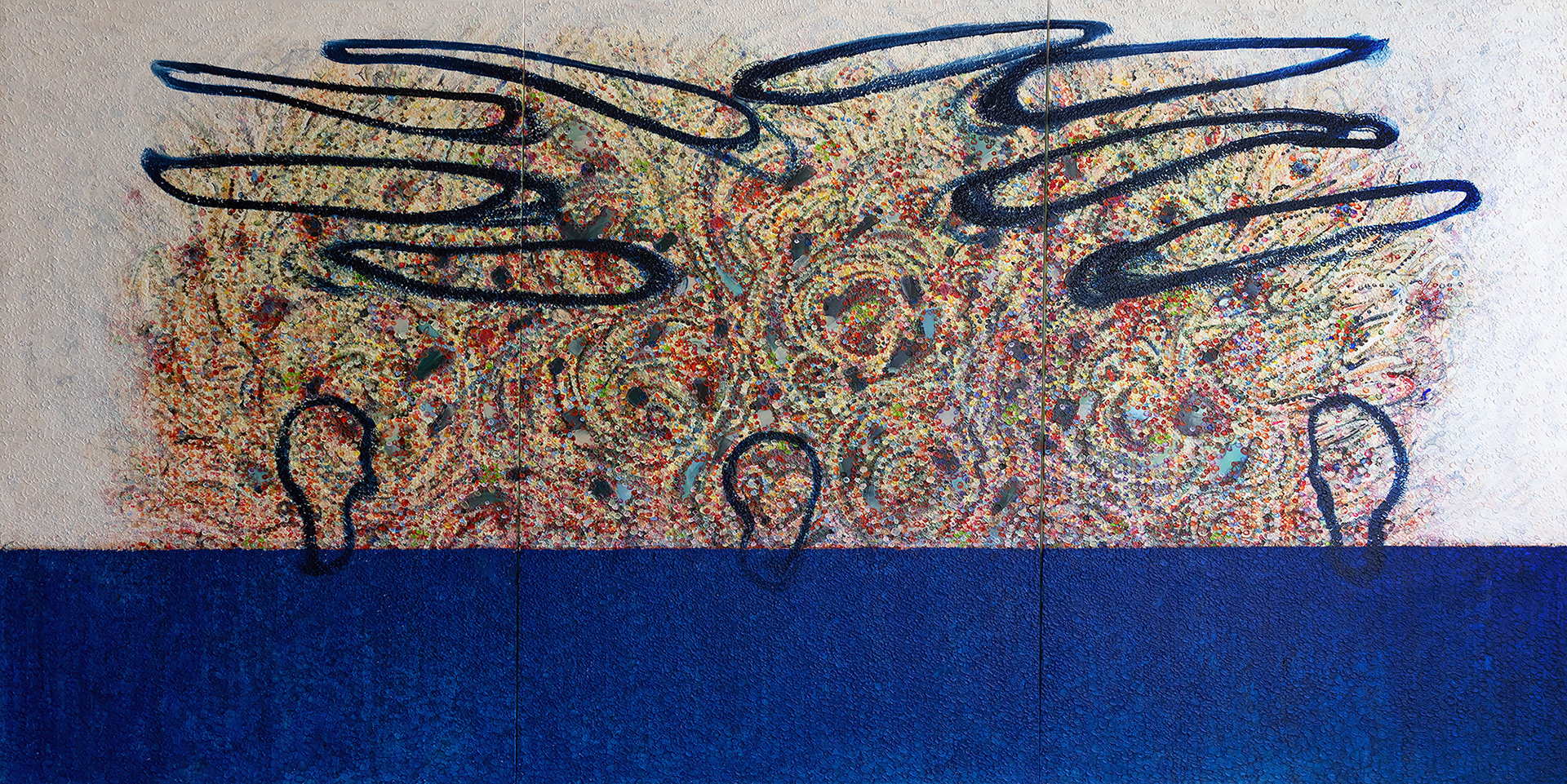 BINGE oil on canvas, 3 panels, 72 by 144 inches (183x366cm), 2026