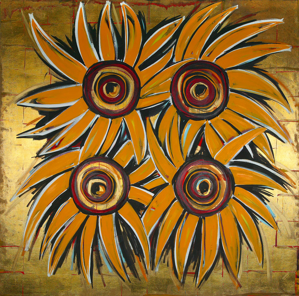 SUNFLOWER oil on canvas, 70 by 70 inches, 1990, HERMANN LEDERLE