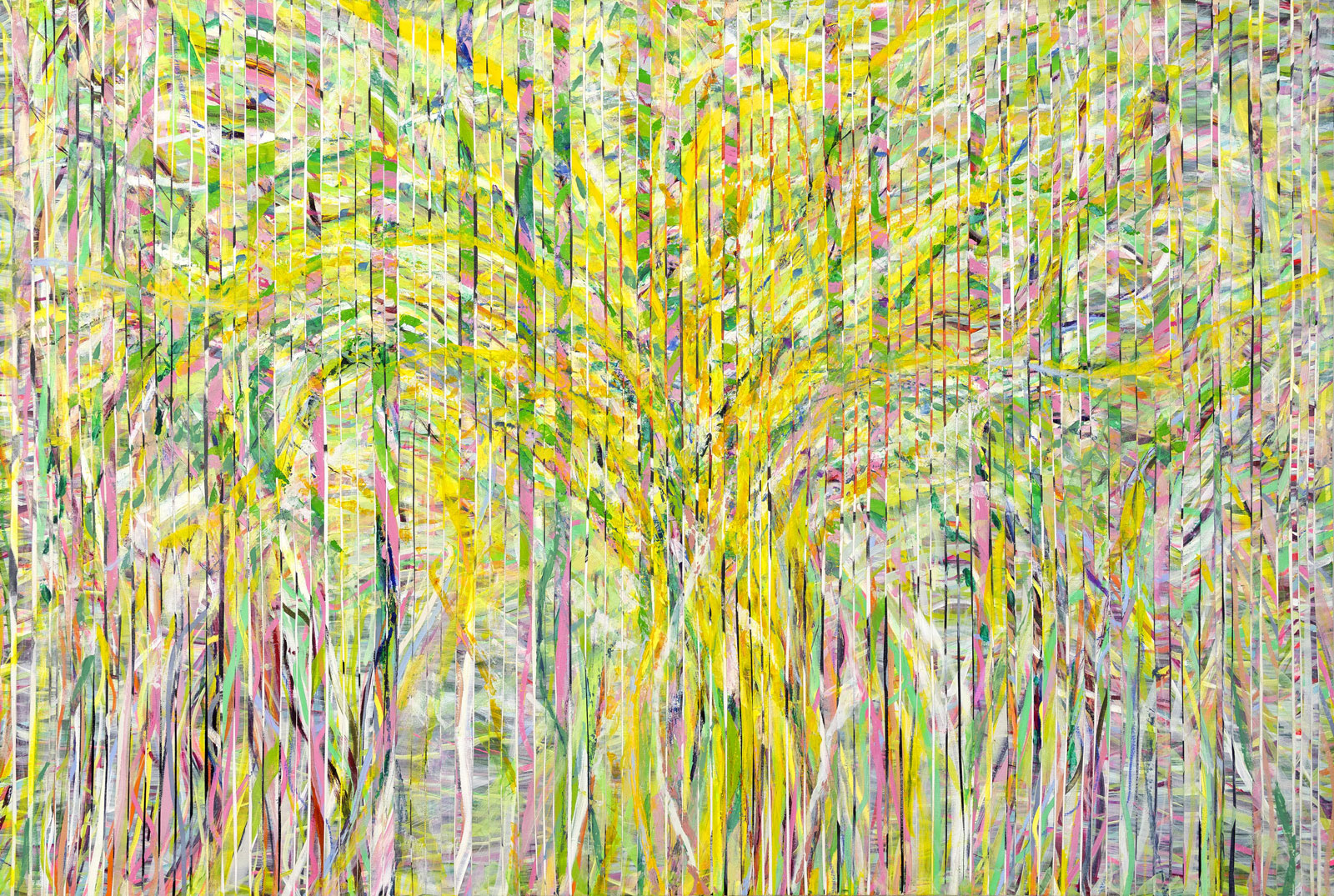 BLOOM oil/acrylic on canvas stripes over canvas, 40 by 60 inches (102x152cm), 2020, Hermann Lederle