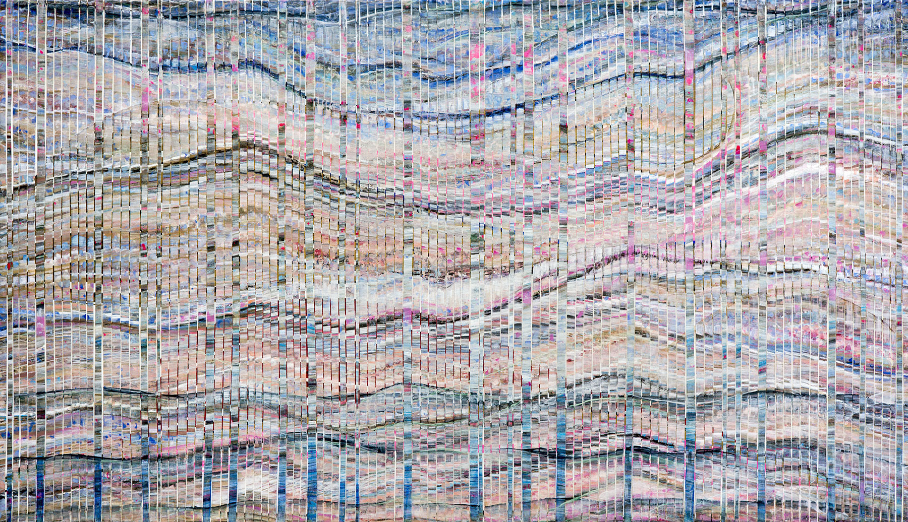 ADAPTATION TERRA HIGH oil, mixed media on canvas stripes over canvas, 38 by 66 inches, 2016, Hermann Lederle