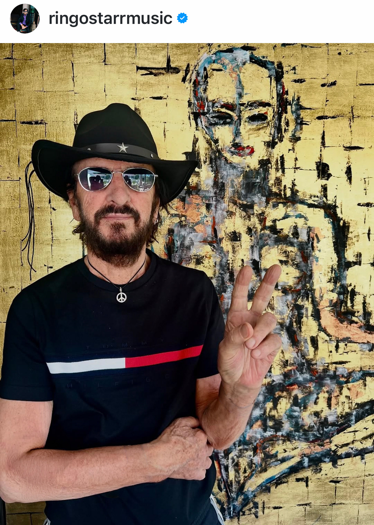 RINGO STARR on Instagram March 6th 2026 in front of GRACE, oil on canvas, 2000 by Hermann Lederle repost