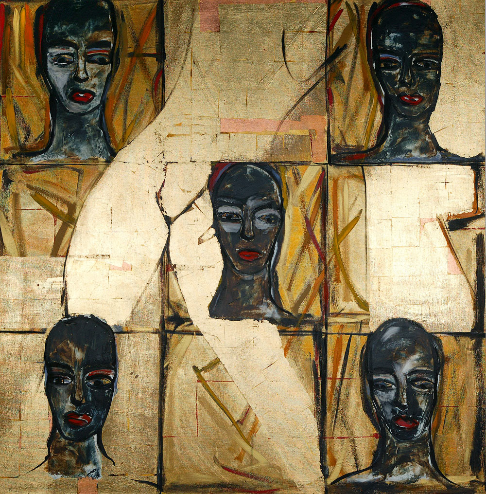 FIVE HEADS oil on canvas, 48 by 48 inches, 1993, HERMANN LEDERLE