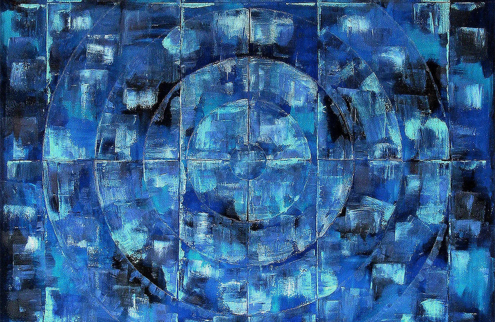 BLUE CIRCLE, 2001 - Detail. The PIXEL series constantly plays with form and duality of superimposed layers