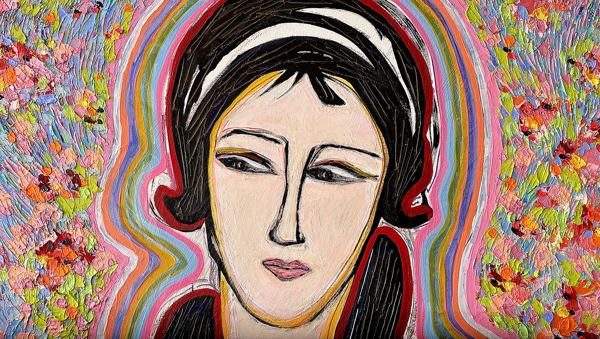 MODIGLIANI MONET ME MONOTRIBES 5 - Detail oil on canvas, 60 by 36 inches (152x91cm), 2019, Hermann Lederle
