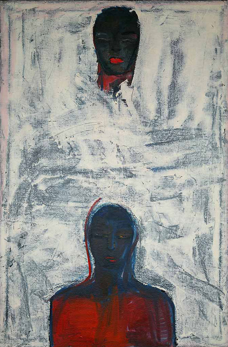 TWO HEADS oil on canvas, 66 by 44 inches, 1988, HERMANN LEDERLE