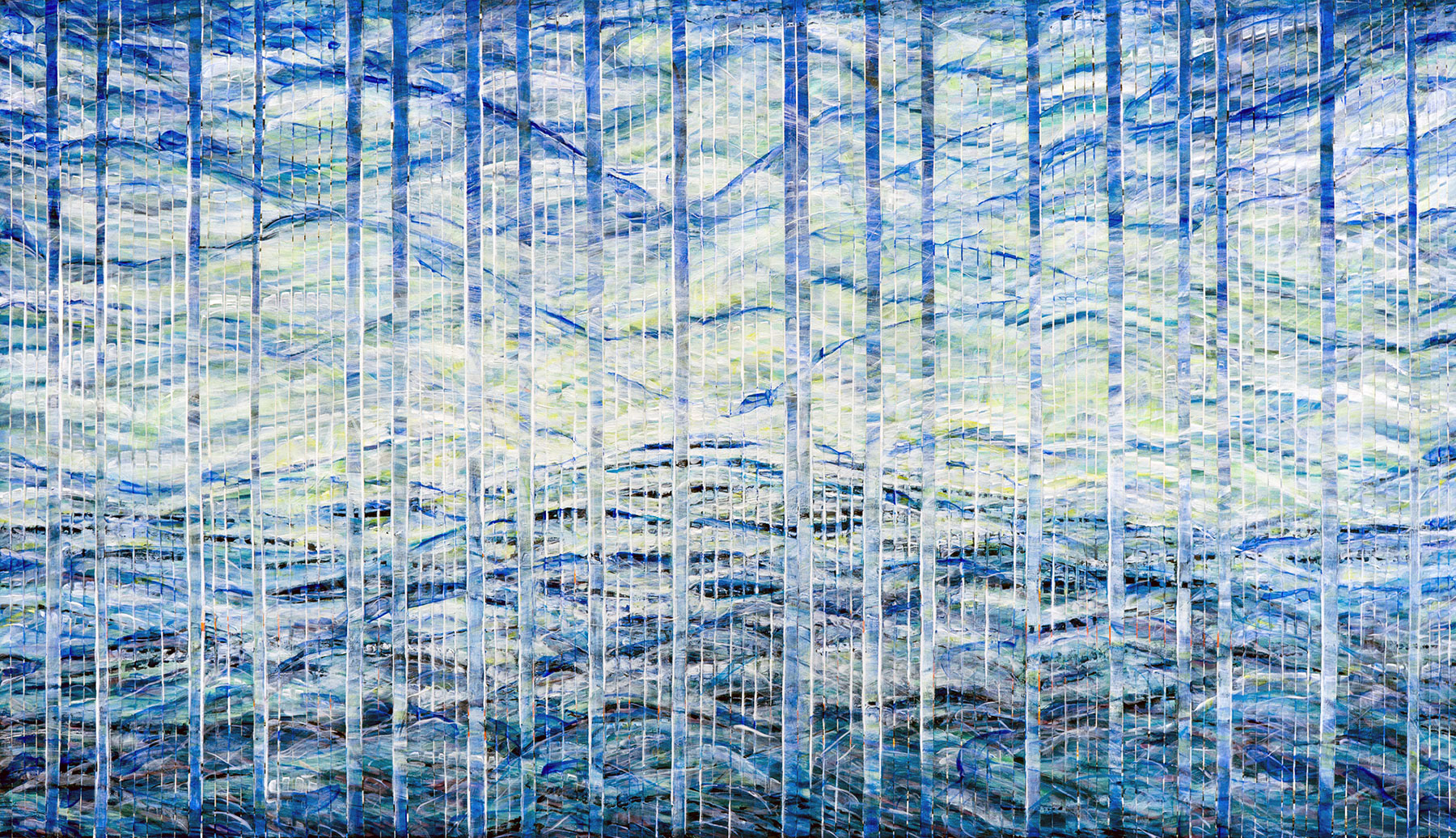 ADAPTATION EAU SOUTH oil, mixed media on canvas stripes over canvas, 38 by 66 inches, 2016, Hermann Lederle