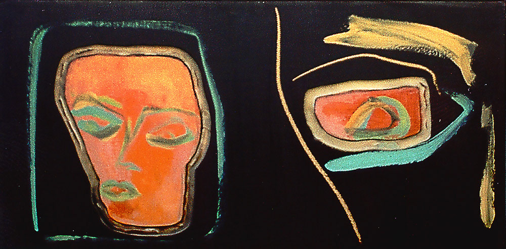 ORANGE FACE oil/wax on wood and canvas, 12 by 30 inches, 2000,HERMANN LEDERLE