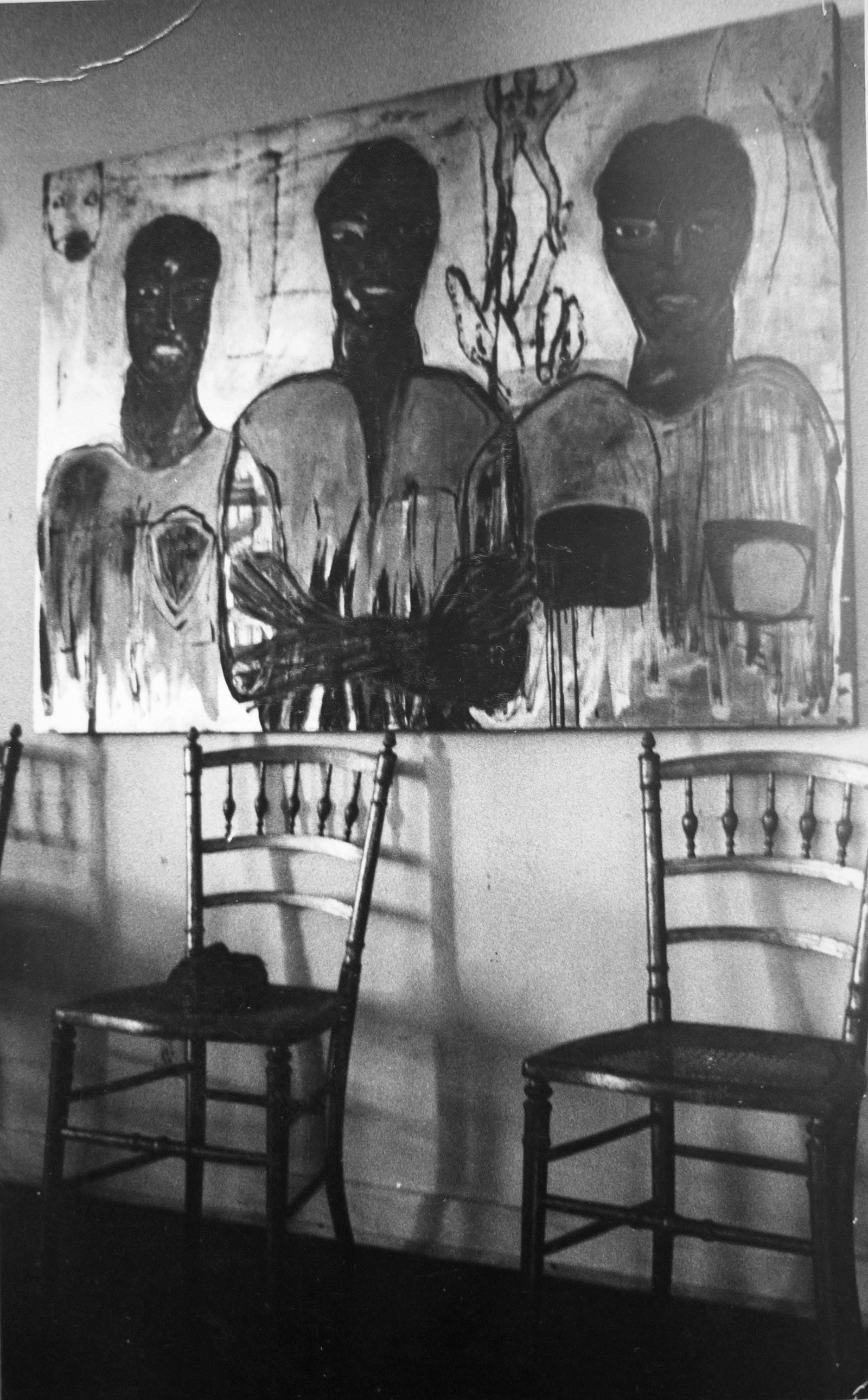 THREE DUDES, oil & goldleaf on wood,48 by 60 inches, 1998,HERMANN LEDERLE, LAURIE FRANK COLLECTION