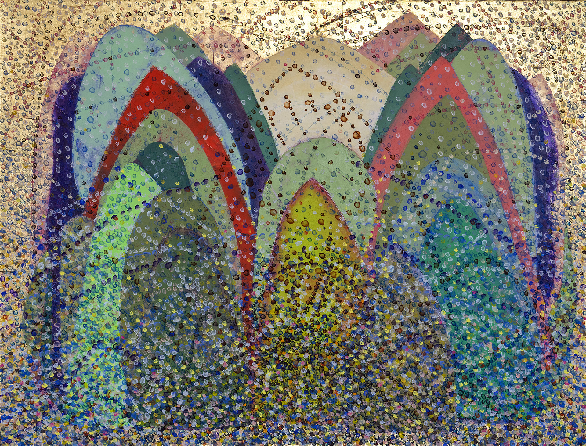 ROSEBUDS, oil and gold leaf on canvas, 38 by 50 inches (96x127cm), 2021, HERMANN LEDERLE