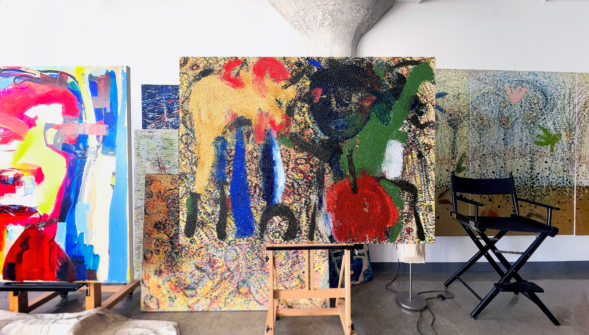 Recent Work focus on OIL BLOTS and ACRYLIC STROKES image scapes at Factory Studio Artist Hermann Lederle