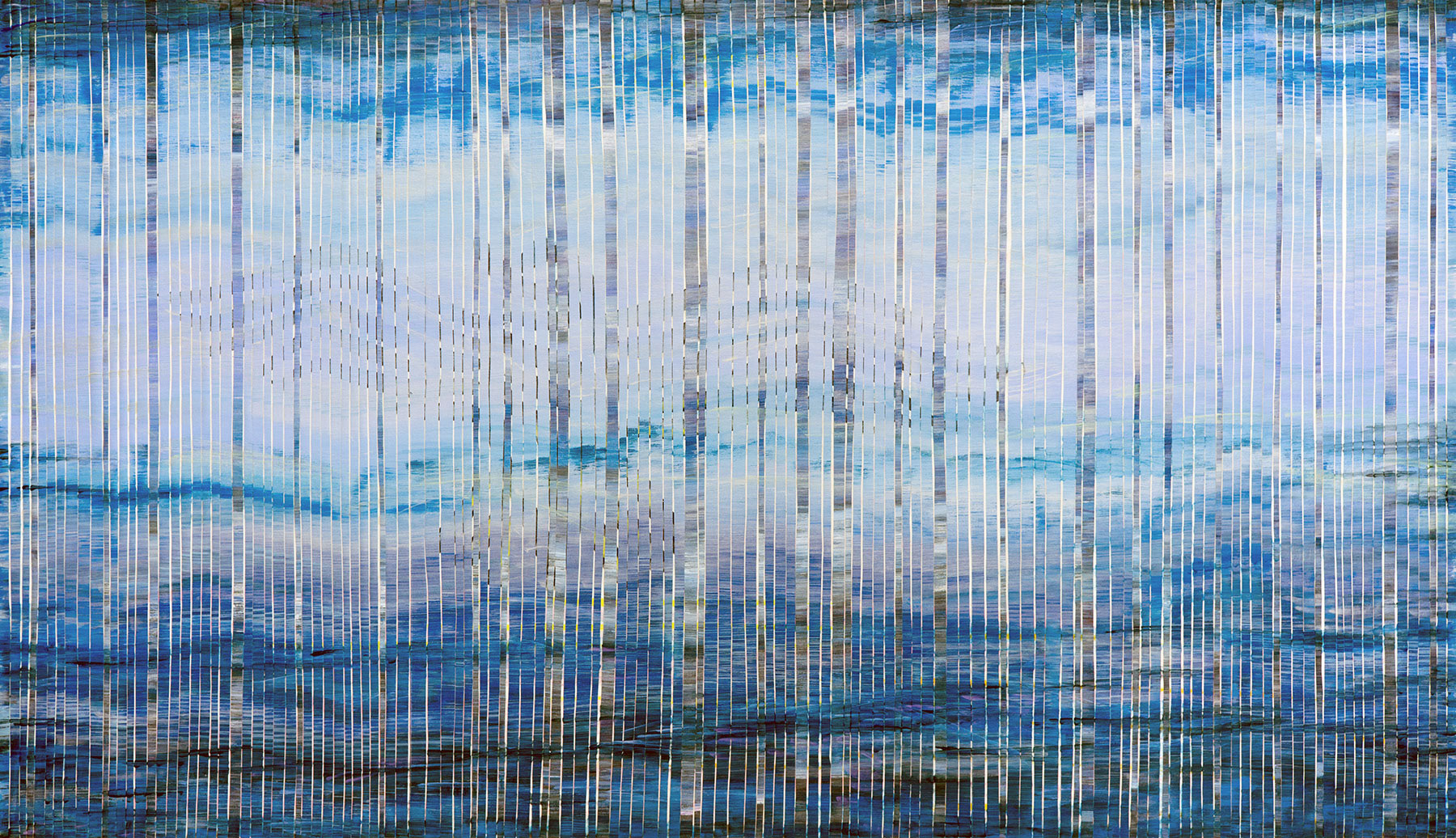 ADAPTATION CIELO WEST oil, mixed media on canvas stripes over canvas, 38 by 66 inches, 2016, Hermann Lederle