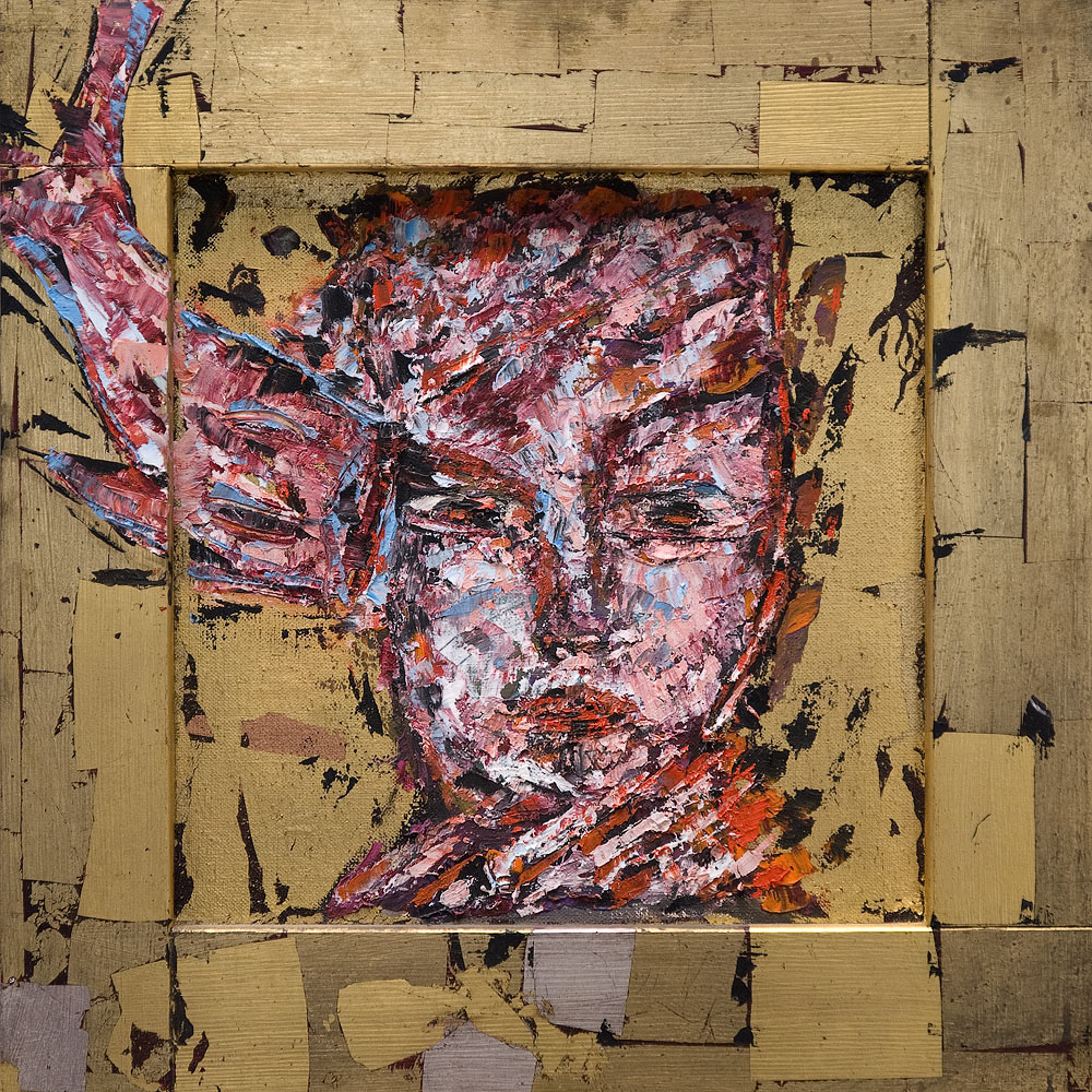 MIA oil on canvas & wood frame, 19 by 19 inches, 2002, HERMANN LEDERLE