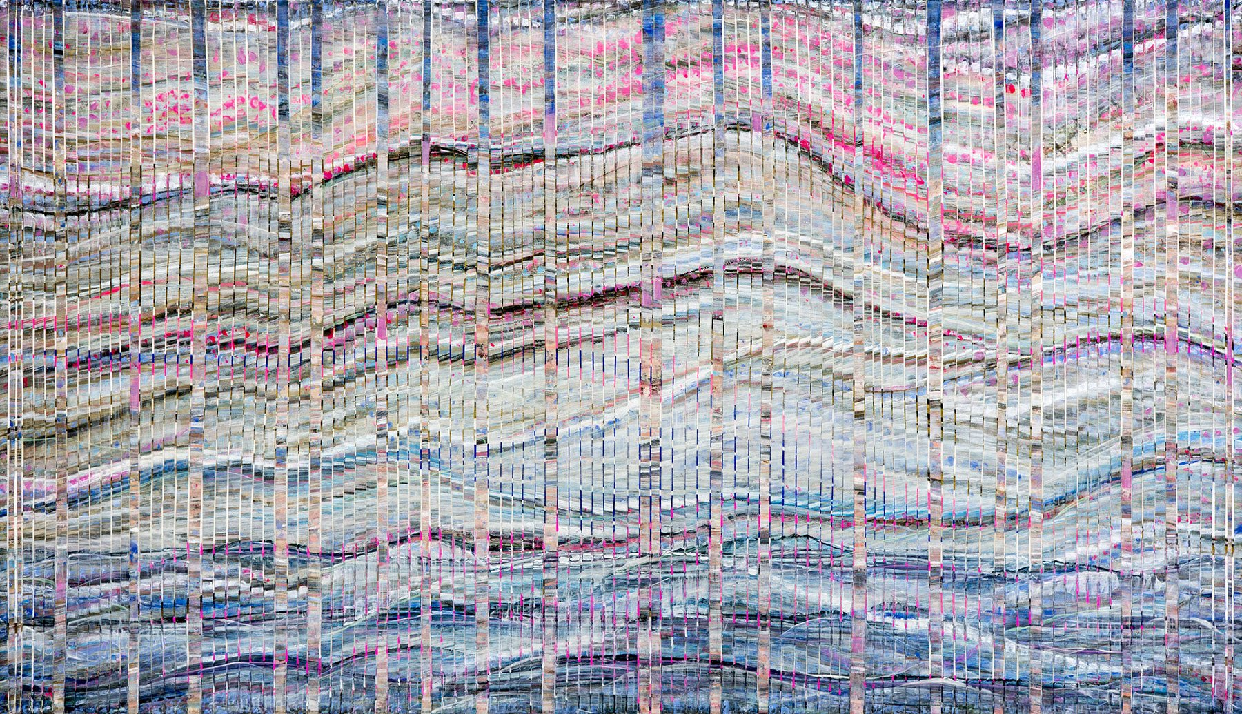 ADAPTATION TERRA LOW oil, mixed media on canvas stripes over canvas, 38 by 66 inches, 2016, Hermann Lederle