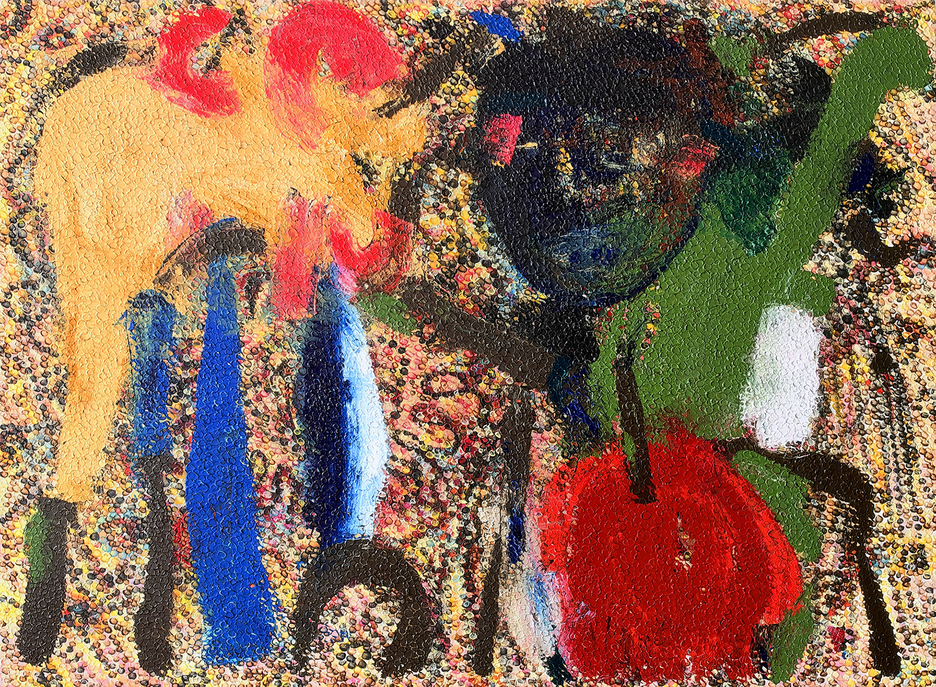 BEASTS oil and acrylic and gold leaf on canvas, 44 by 60 inches (112x152cm), 2024