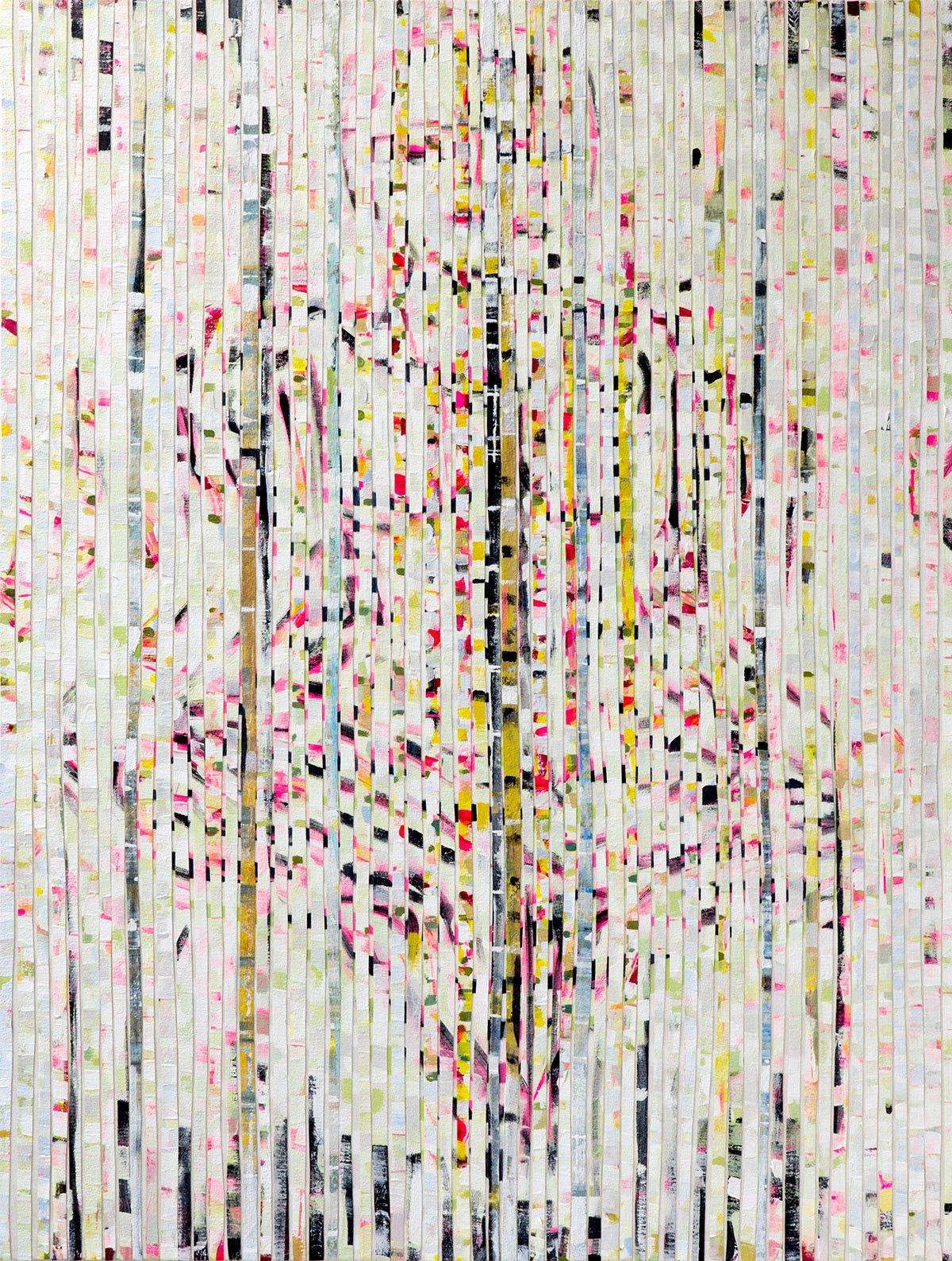 ADAPTATION DREAM mixed media on canvas stripes over canvas, 50 by 38 inches, 2015, Hermann Lederle