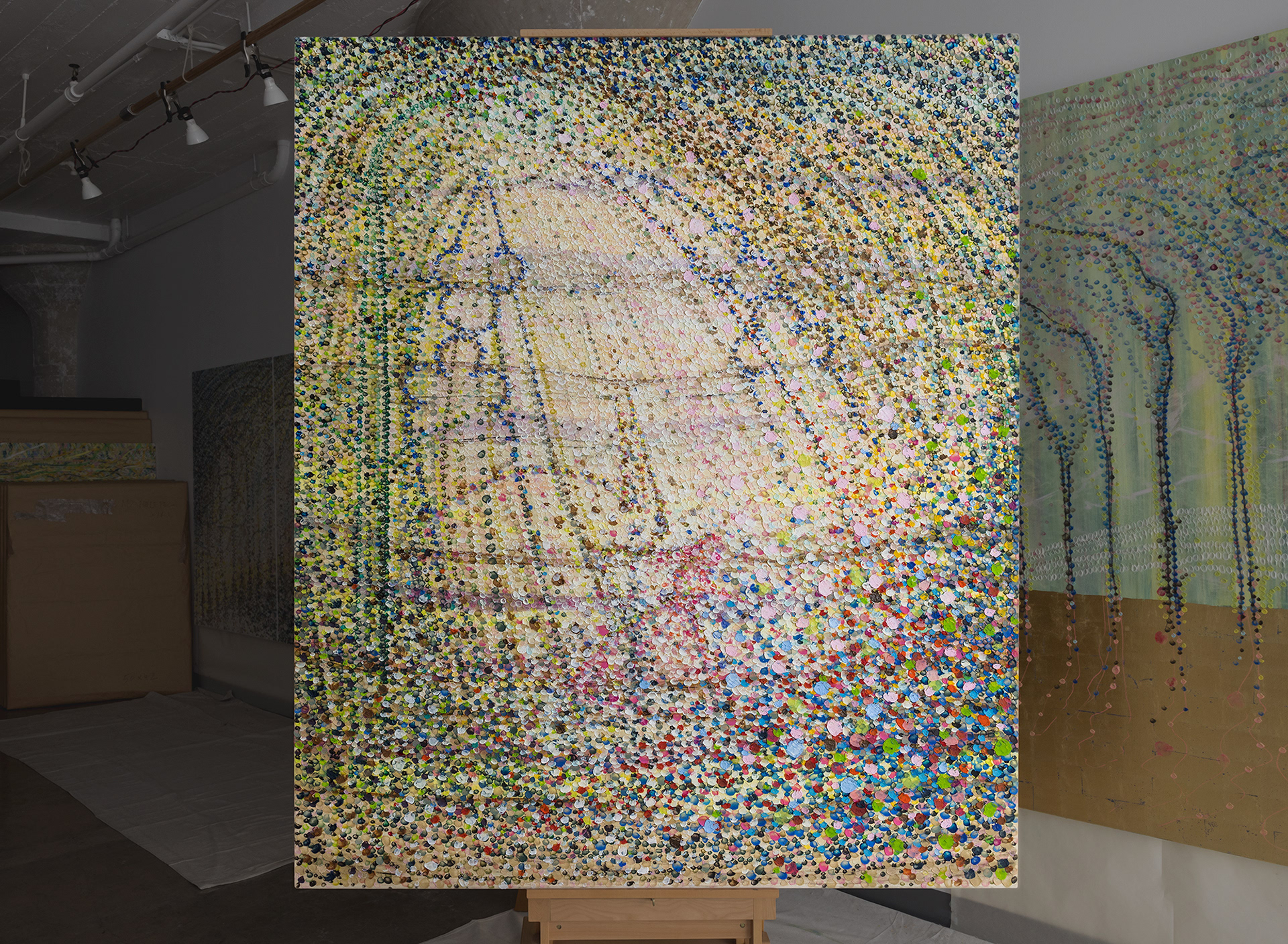 'THE FALL', oil on canvas, 72 by 60 inches, 2022, at the Factory Studio, Hermann Lederle