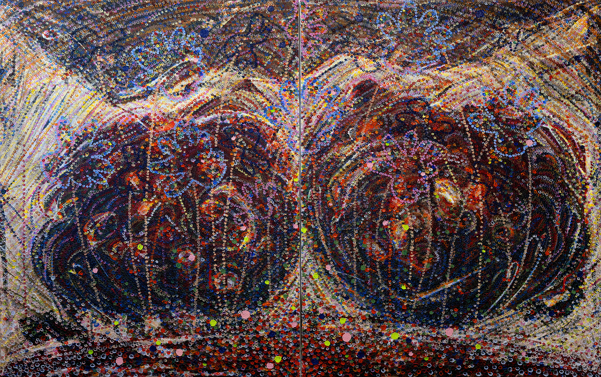 ASTROIDS oil on canvas, 2 panels, 60 by 96 inches (152x244cm), 2024, HERMANN LEDERLE