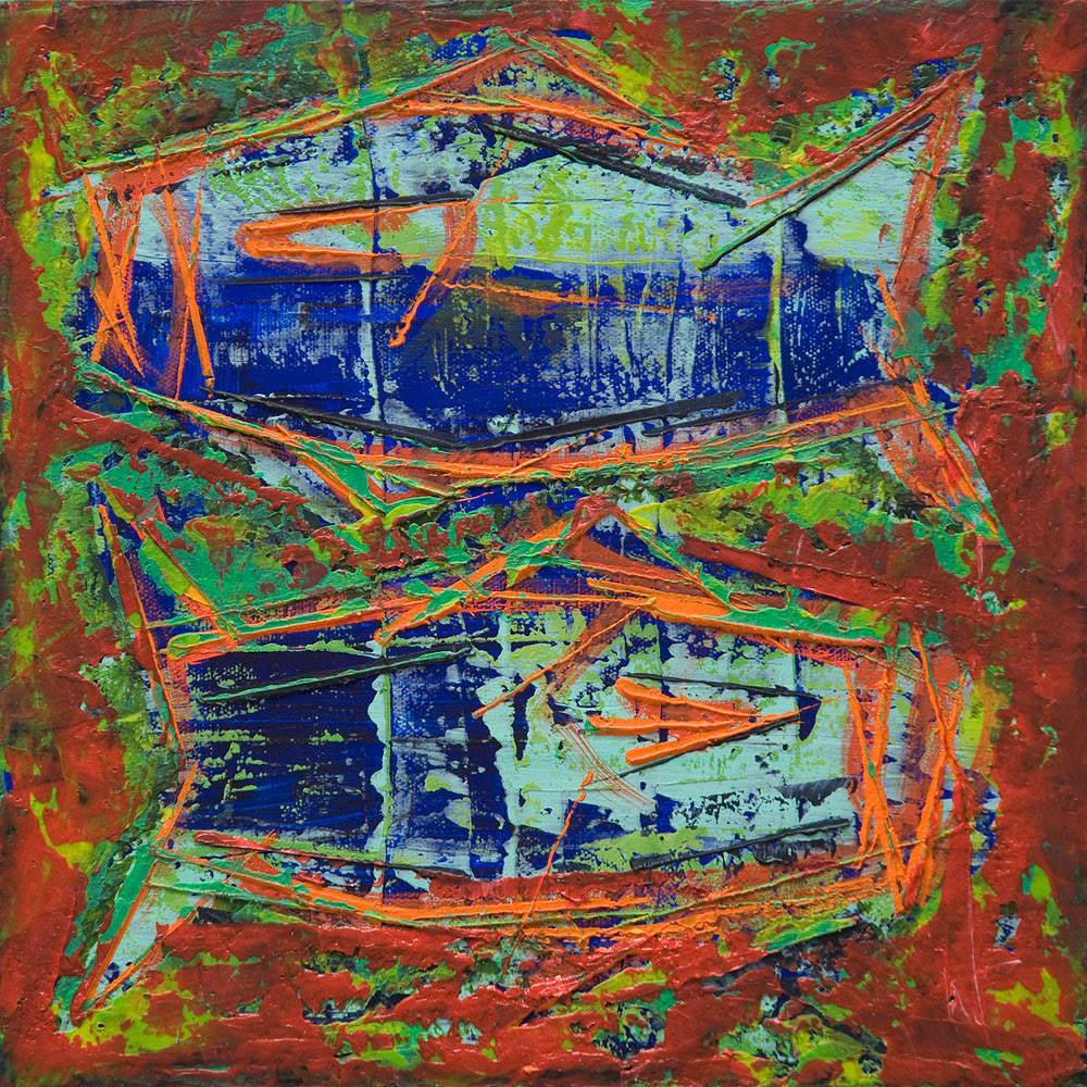 TWO BLUE FISH oil on canvas, 12 by 12 inches, 2006, HERMANN LEDERLE