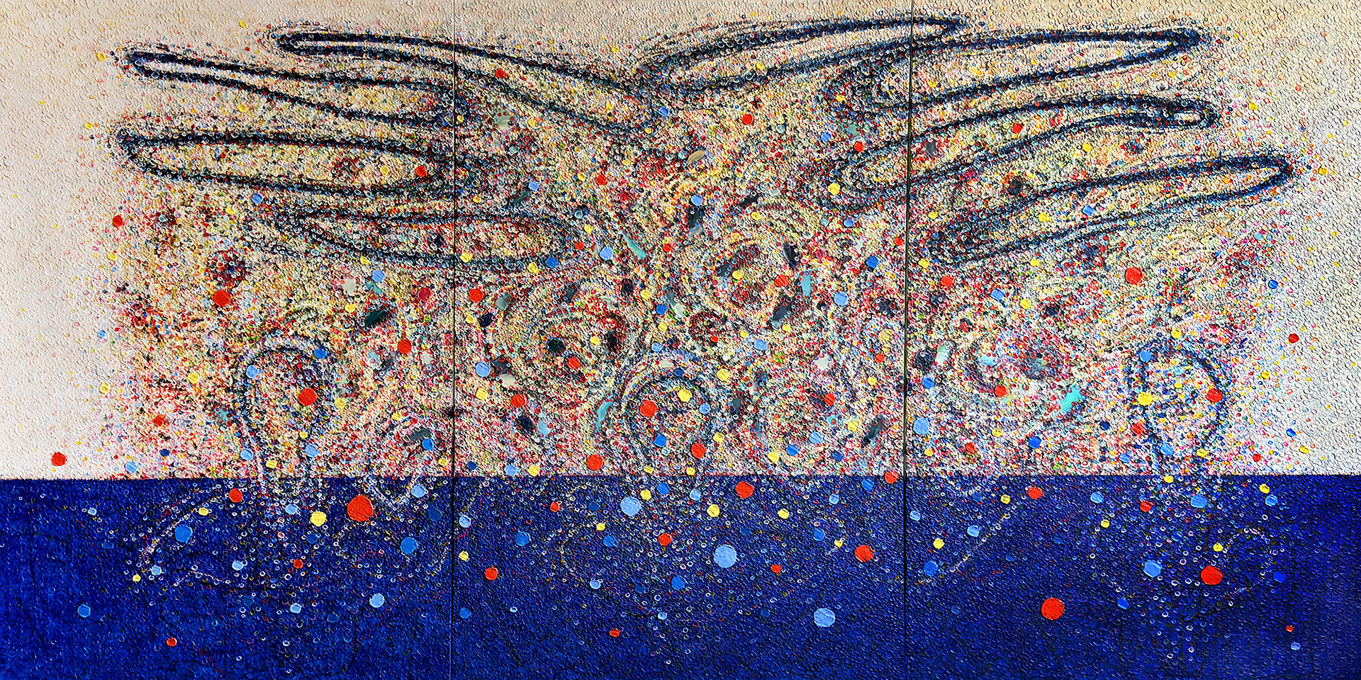 BINGE oil on canvas, 3 panels, 72 by 144 inches (183x366cm), 2026, Hermann Lederle