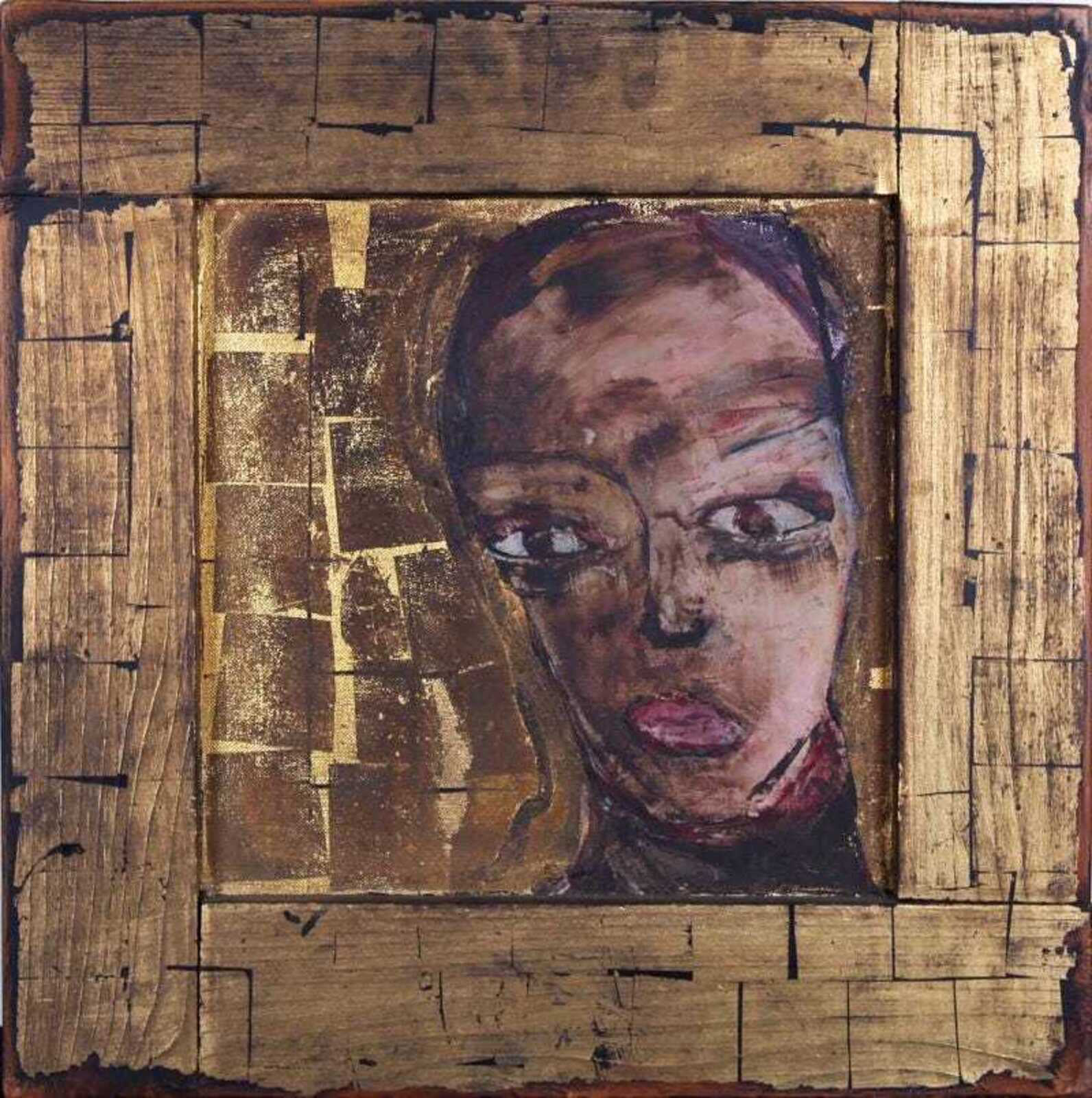 'PORTRAIT OF A MAN', oil and gold leaf on linen and wood, 19.5 x 19.5 inches (49.5x49.5cm), New York 1988, by Hermann Lederle