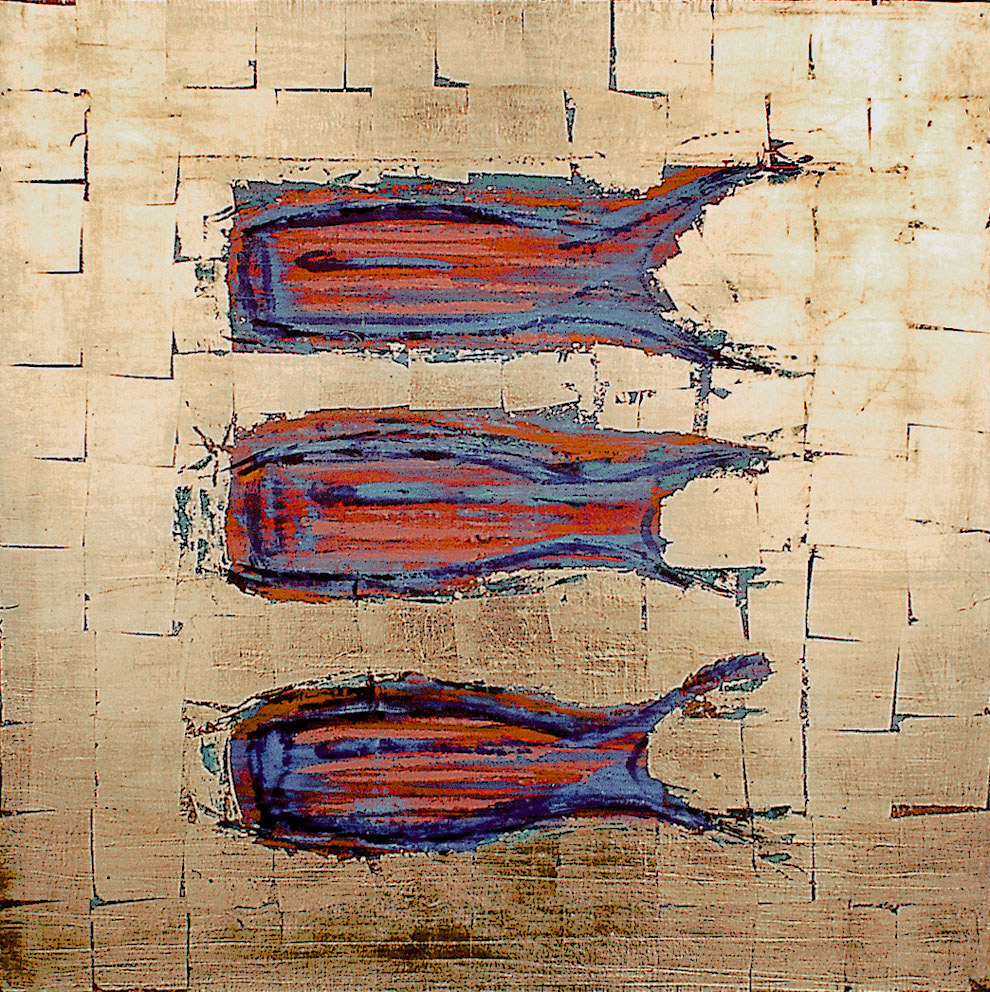 TRIPLE FISH 2 oil on canvas, 30 by 30 inches, 2000, HERMANN LEDERLE