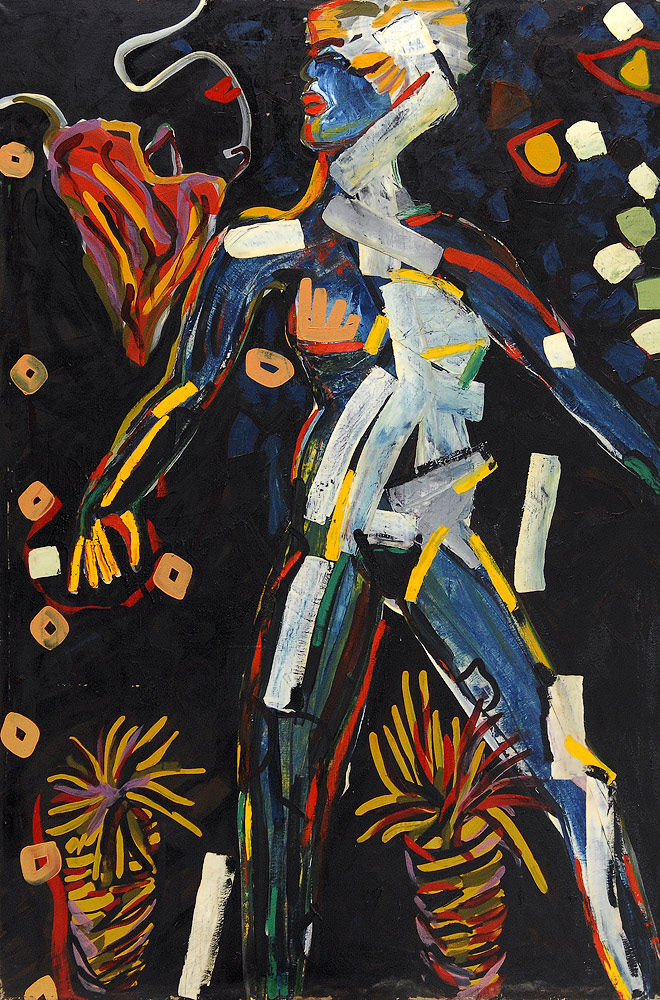 UNEXPECTED MEETING oil on canvas, 66 by 44 inches, 1988, HERMANN LEDERLE