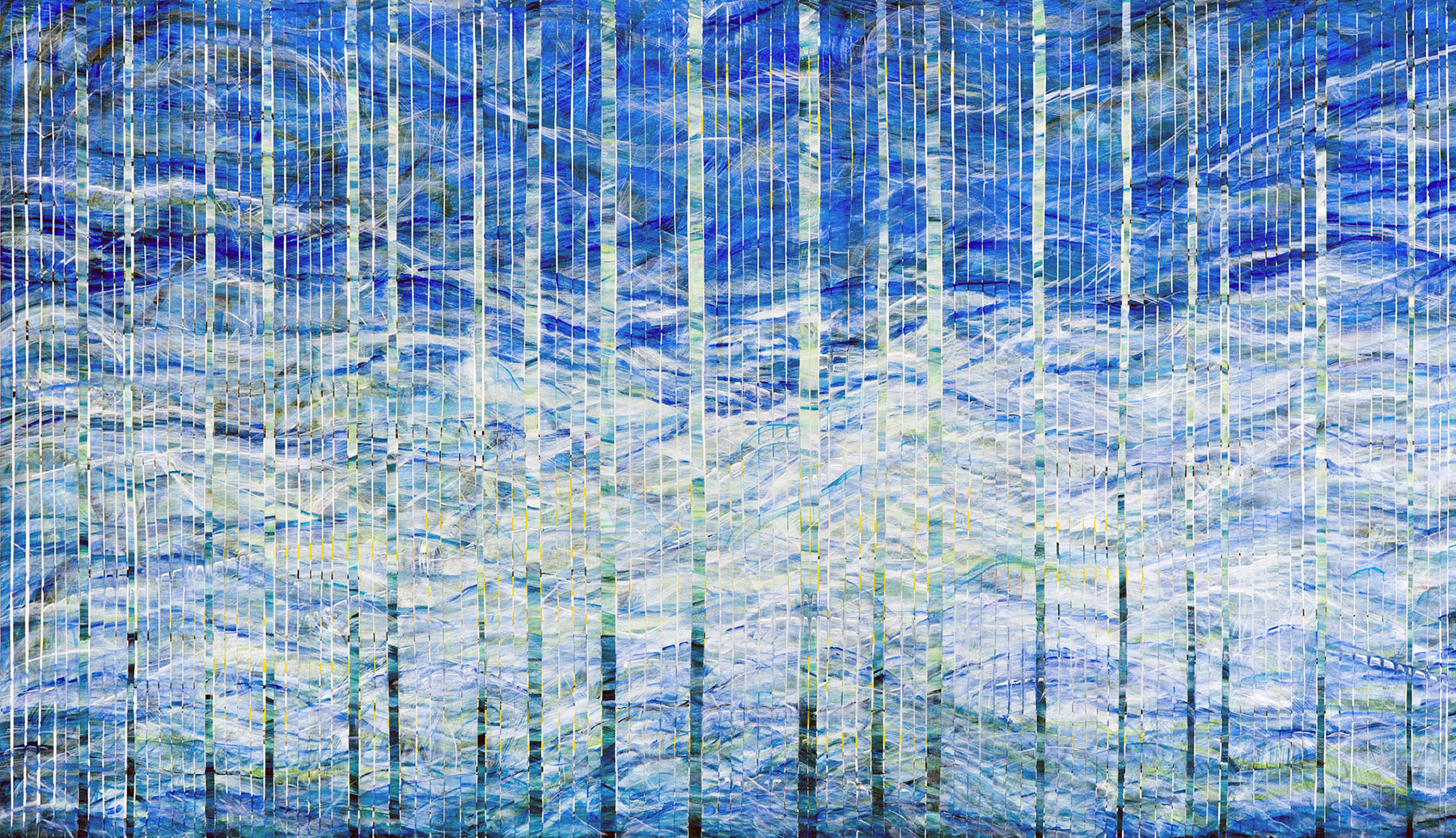 ADAPTATION EAU NORTH oil, mixed media on canvas stripes over canvas, 38 by 66 inches, 2016, Hermann Lederle
