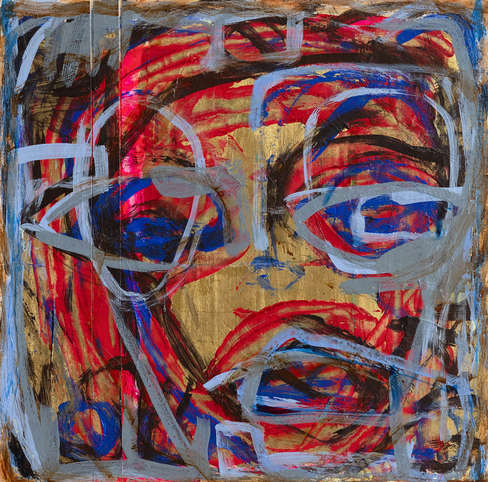 HEADS TRIBECA NY ONE oil and gold leaf on wood panel, 12 by 12 inches (30 x 30 cm), 2026,HERMANN LEDERLE