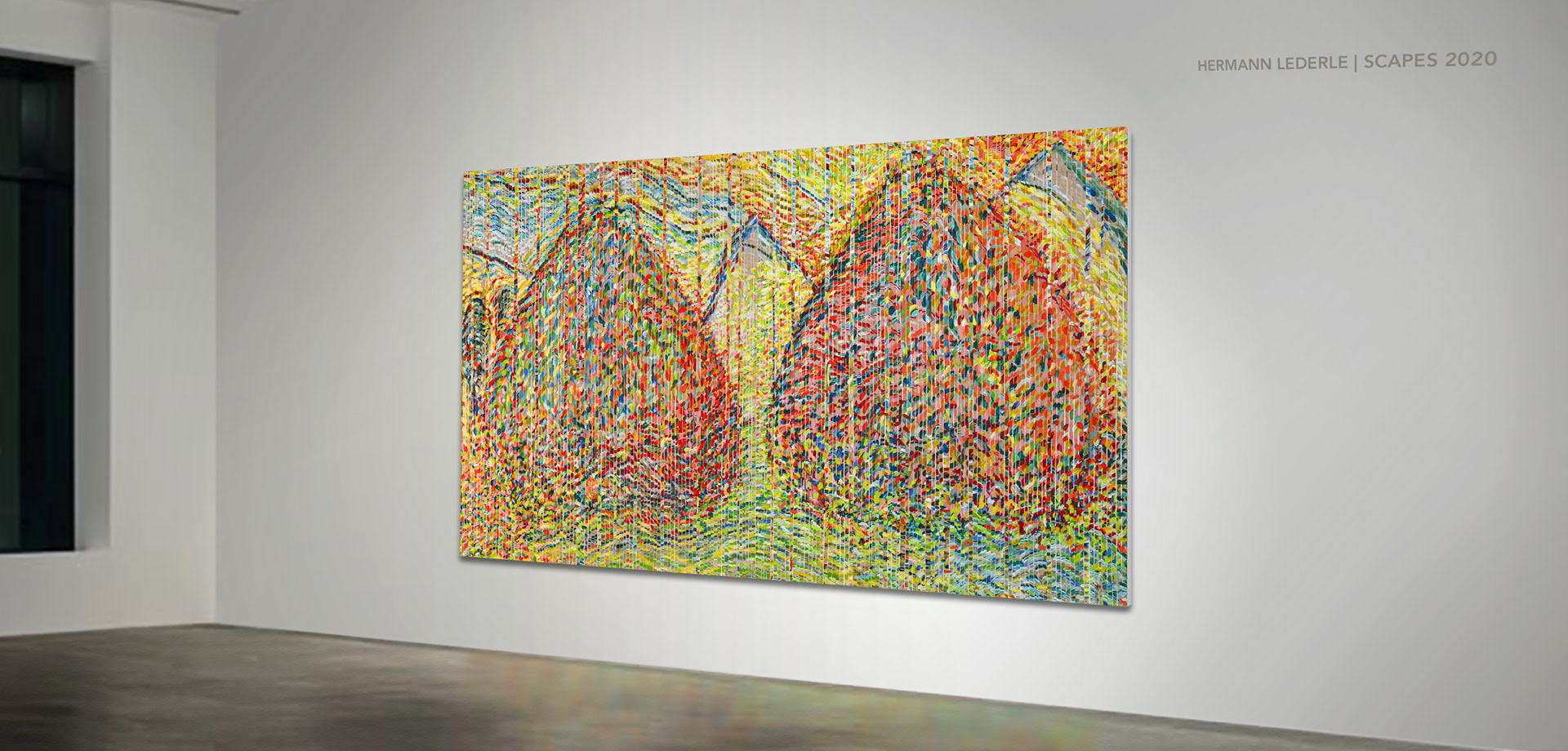 END OF SUMMER, oil on linen stripes over canvas, 60 x 98 inches, 2020, hermann lederle