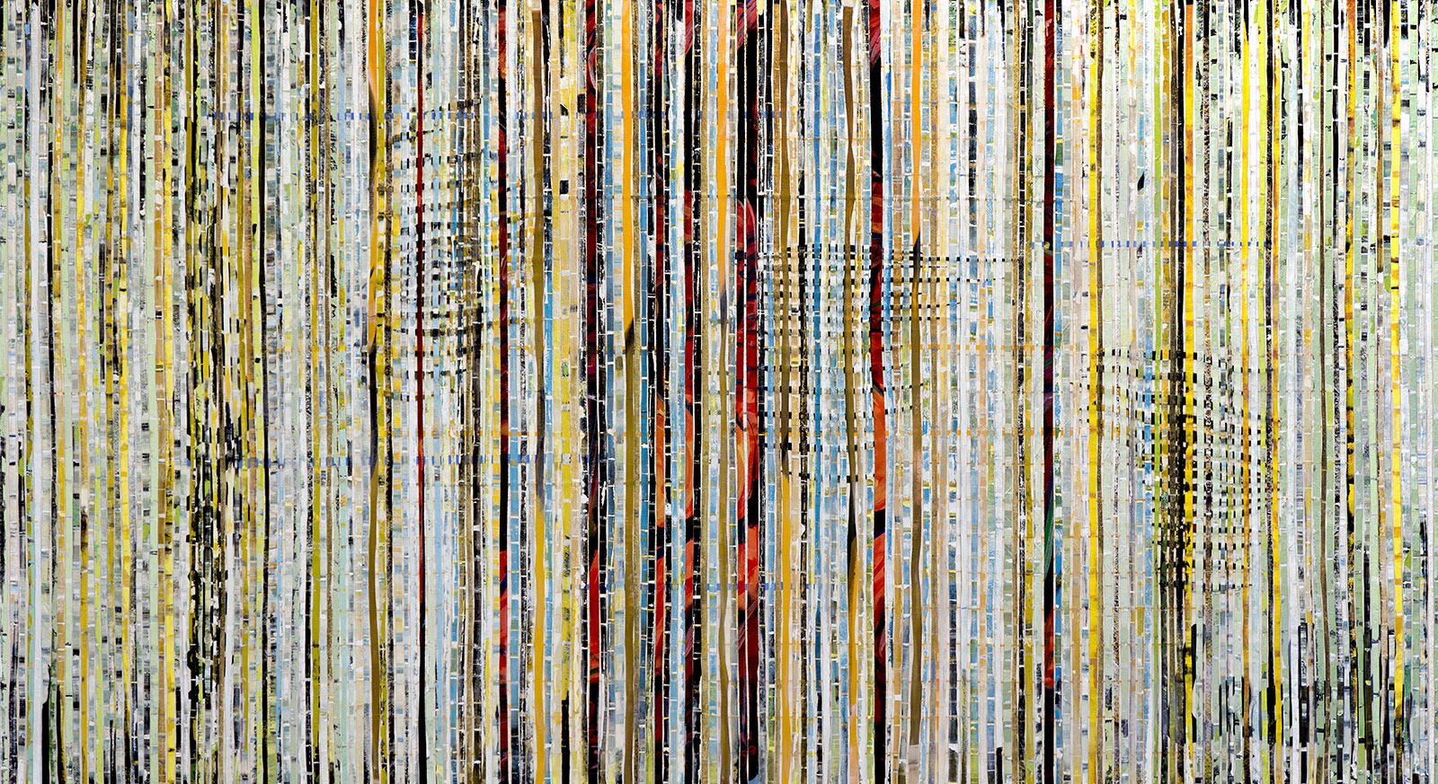 ADAPTATION mixed media on canvas stripes over canvas, 66 by 120 inches, 2015, Hermann Lederle