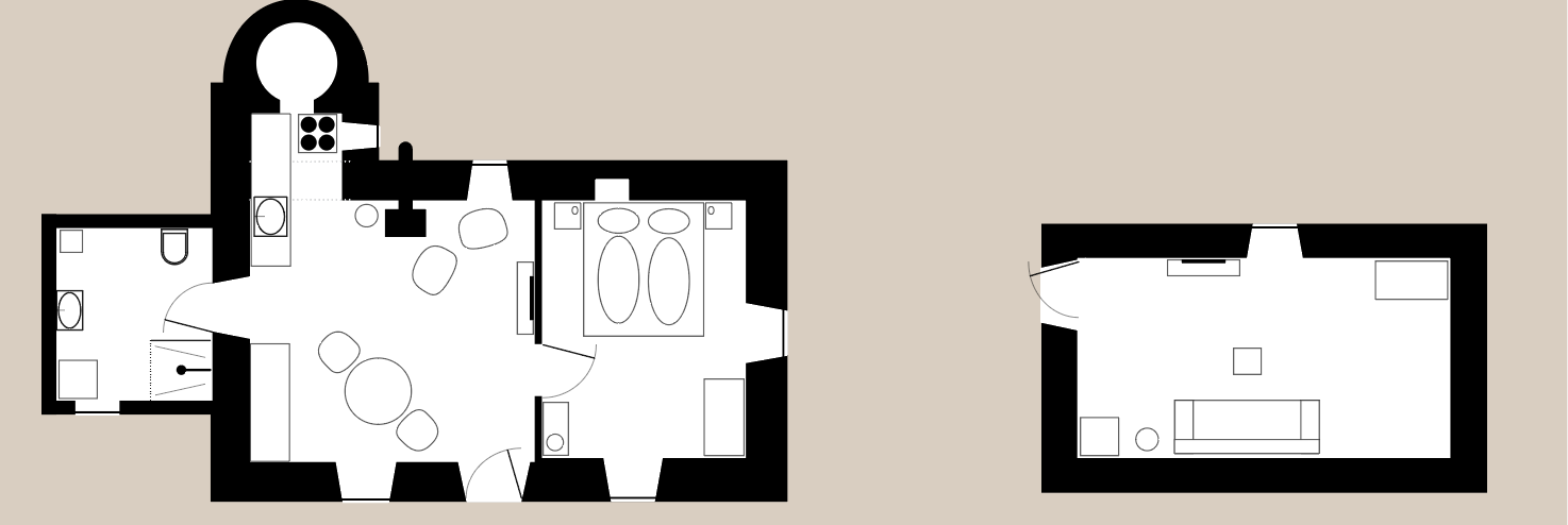 Floorplan Casa Ribeiro Amaro: House (left) Studio (right)