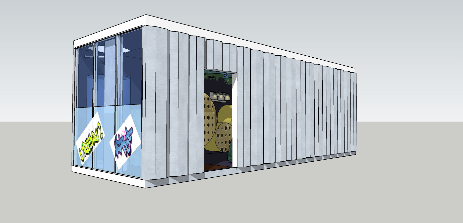 Rendered Exterior view of Container in Sketchup
