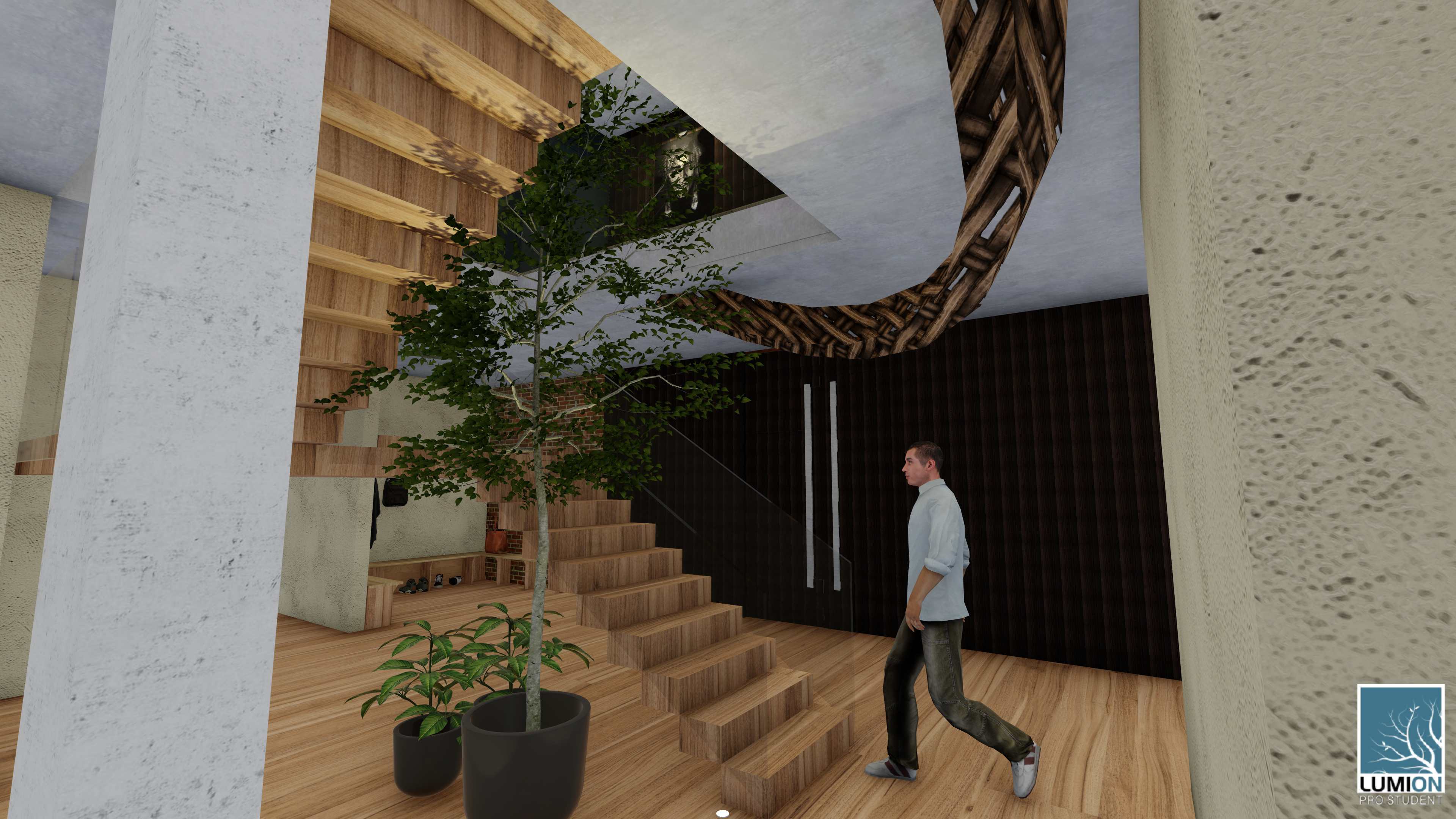 Render of staircase in lower entrance hall