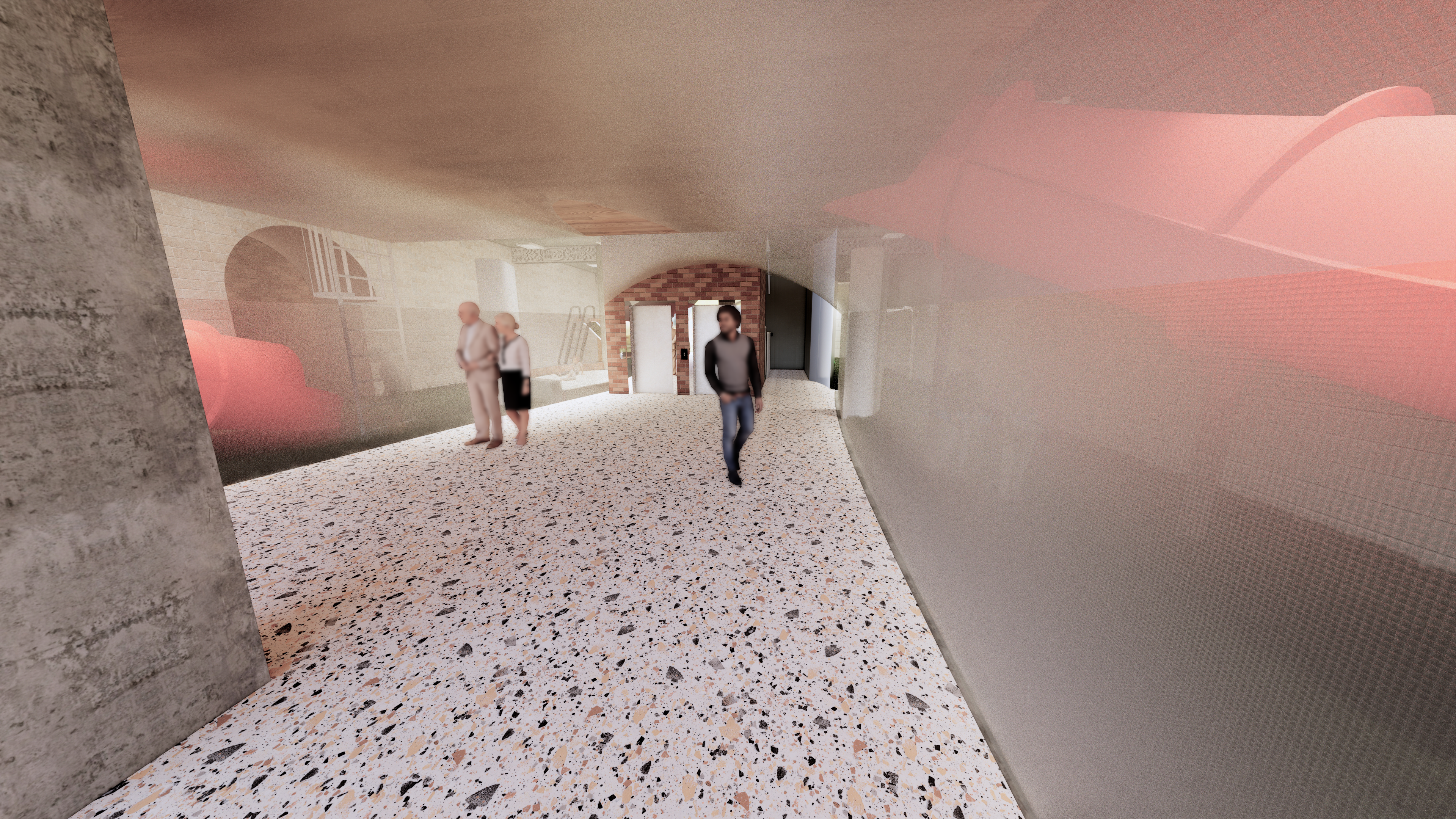 Public Access tunnel to vertical circulation to the rest of the building