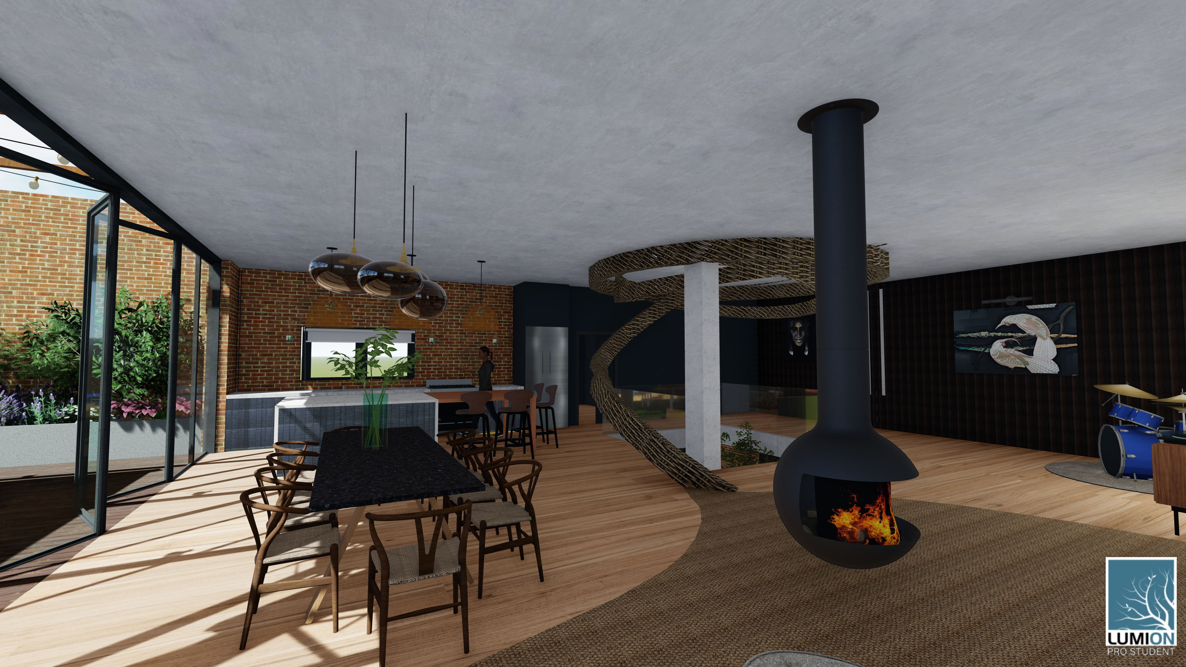 Main living space - Dinign area dn kitchen with staircase