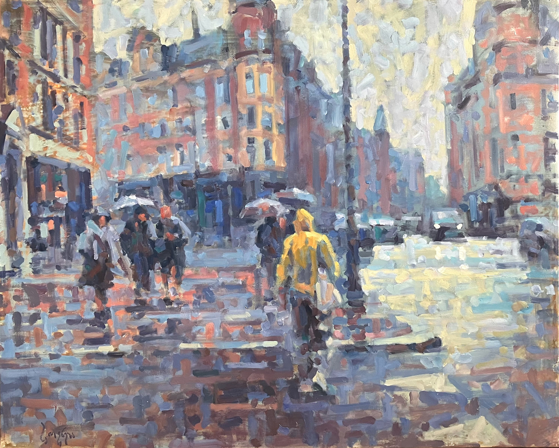 ”Gul regnfrakke", 80x100 cm