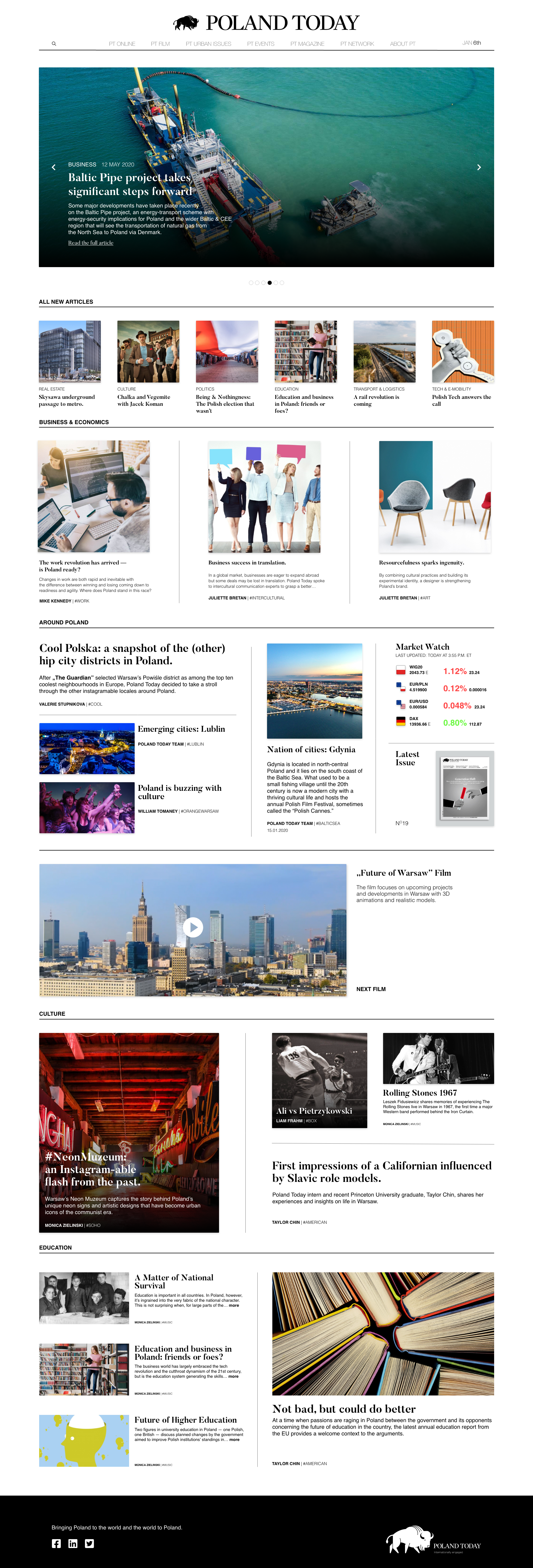 Home page for the Poland Today website.