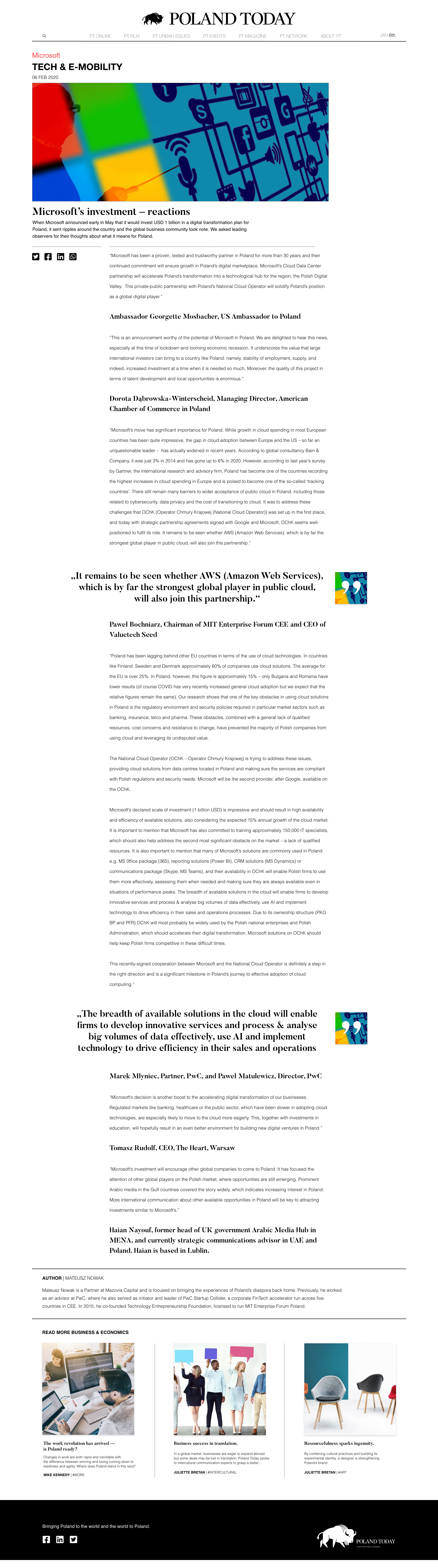 Article page for the Poland Today website.