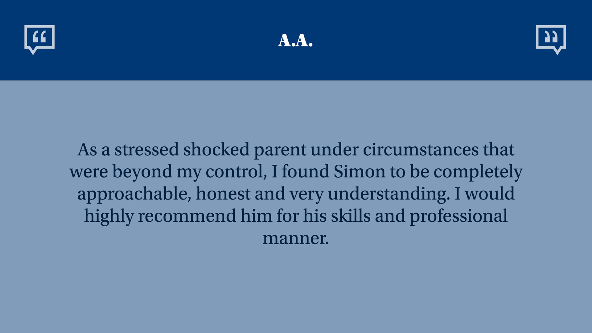 Client testimonial for Mitchell Lawyers: A.A