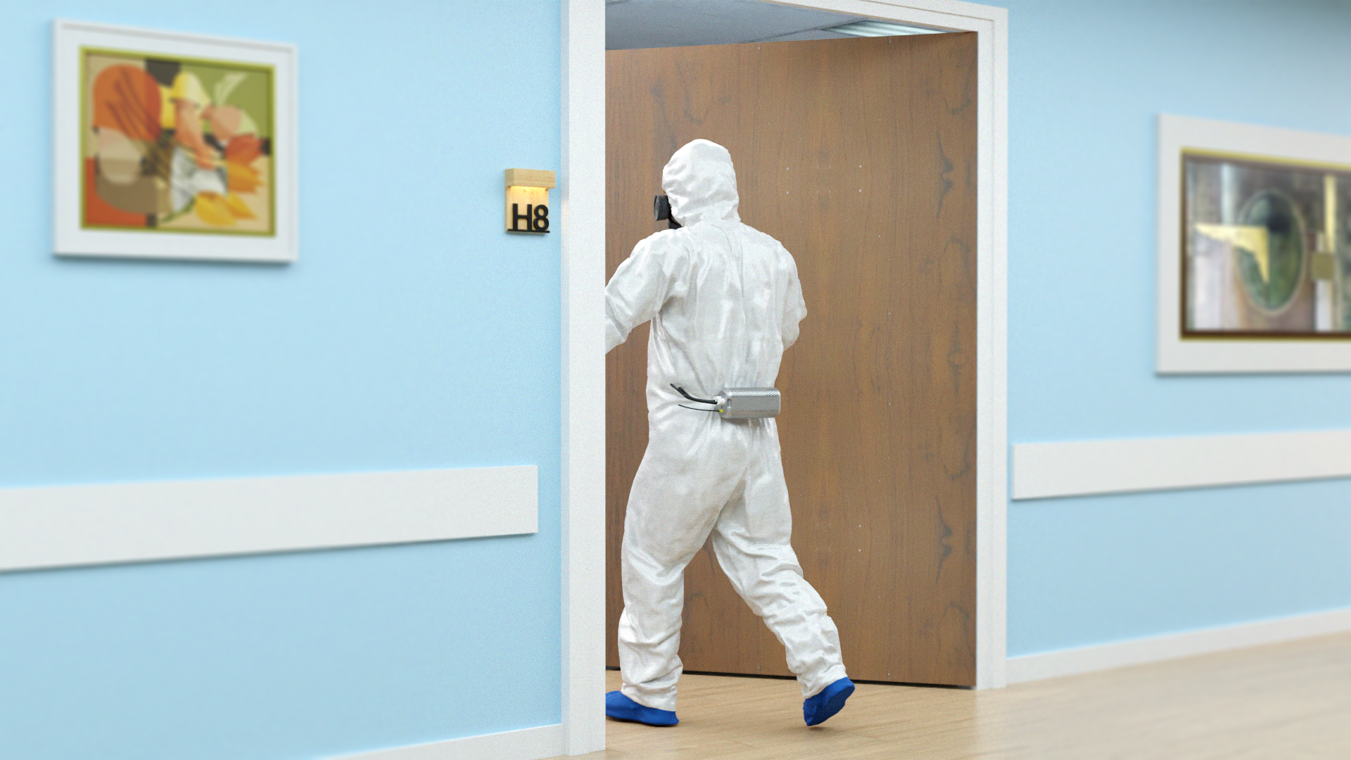 Intrepid Device concept art. Set modeled by me. Character rigged and posed by me.