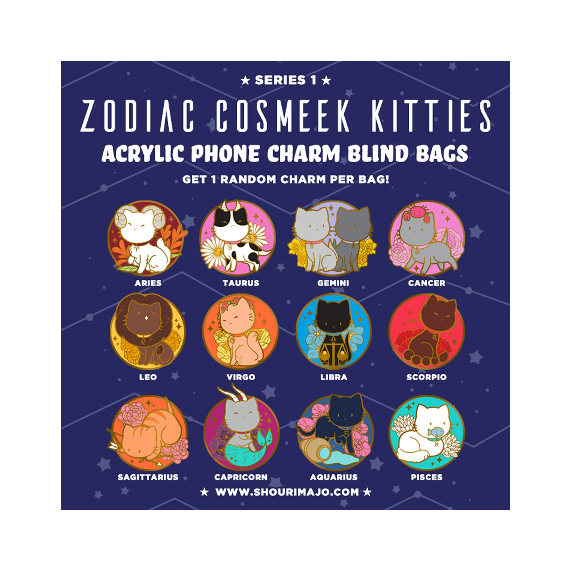 Zodiac Cosmeek Kitties Acrylic Phone Charm Bling Bags ($8)