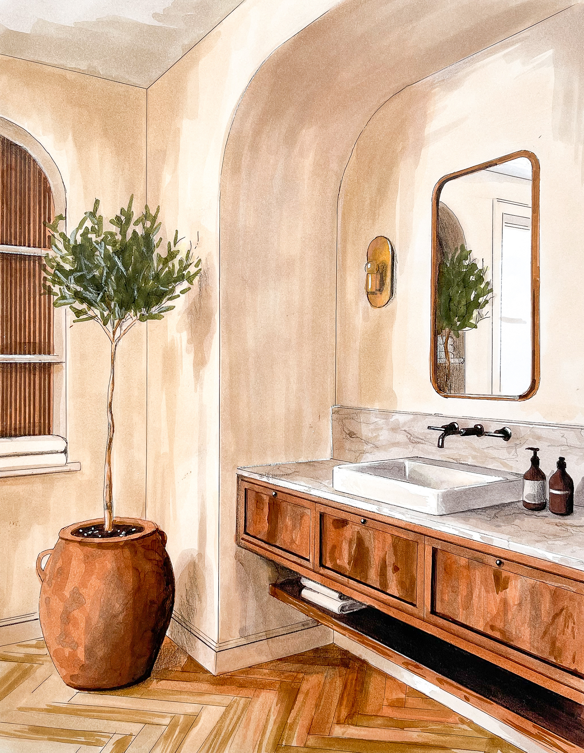 Modern Mediterranean Bathroom, Marker Rendering
