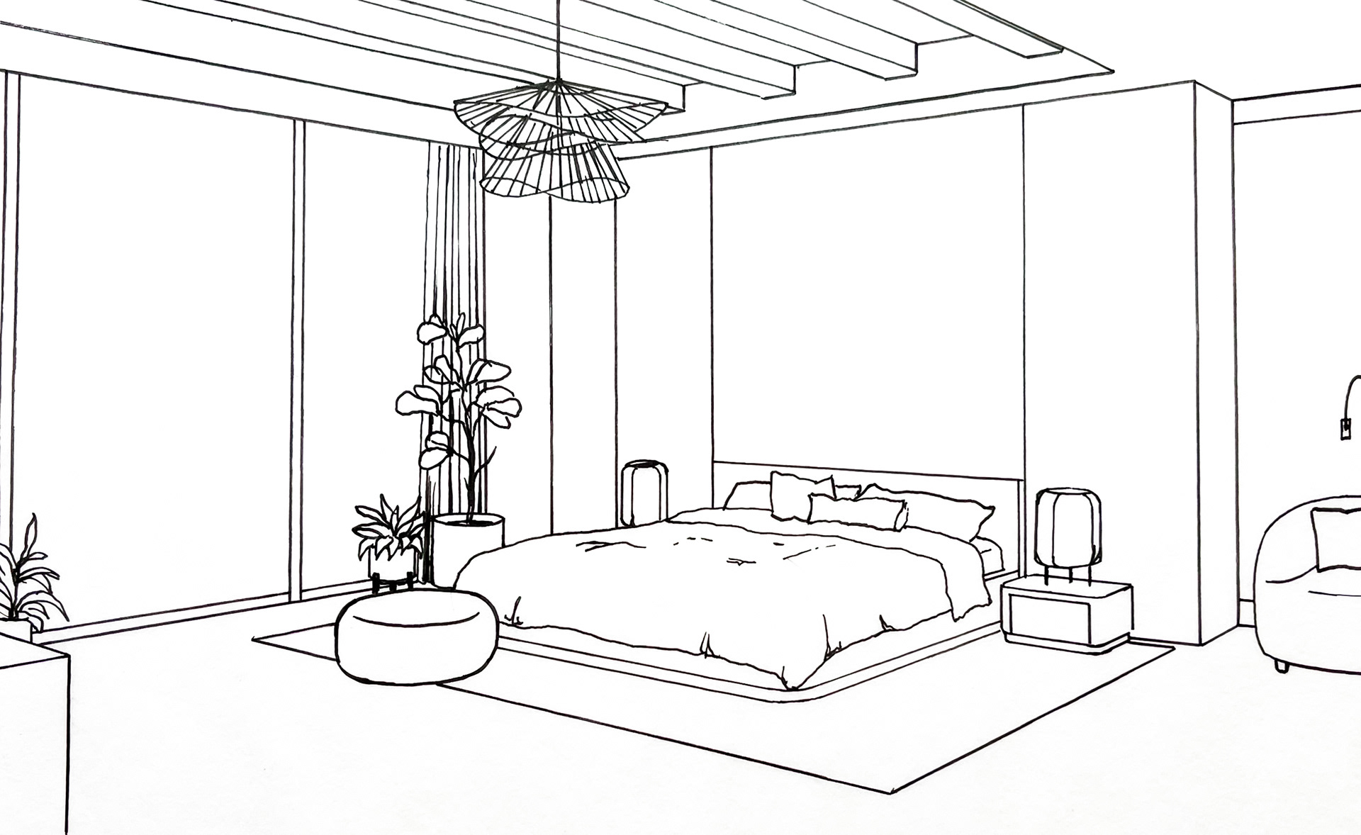 Residential Project Bedroom Sketch, Pen