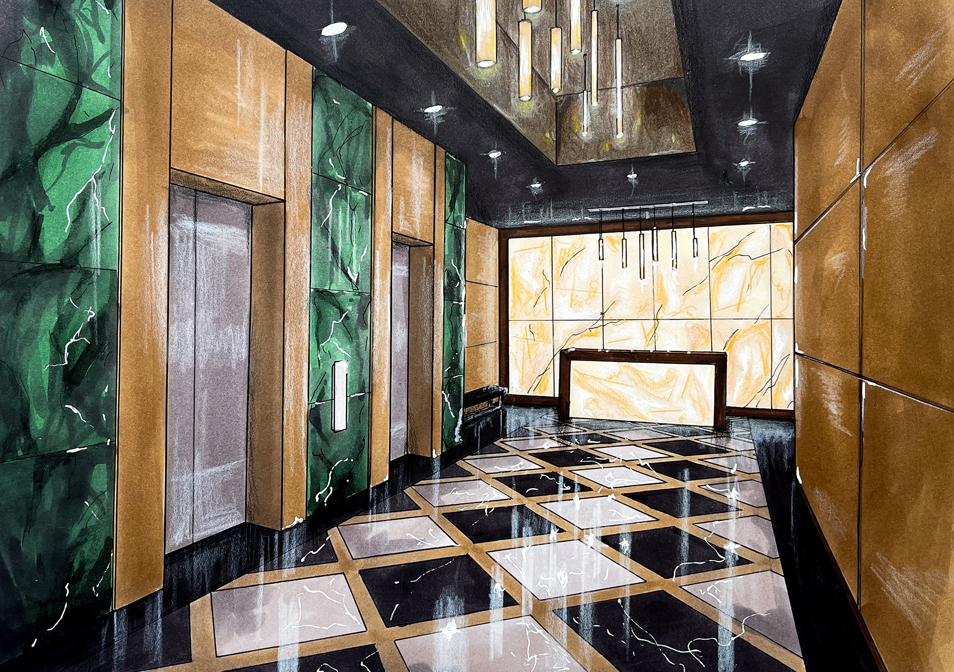 Hotel Lobby Concept, Marker Rendering