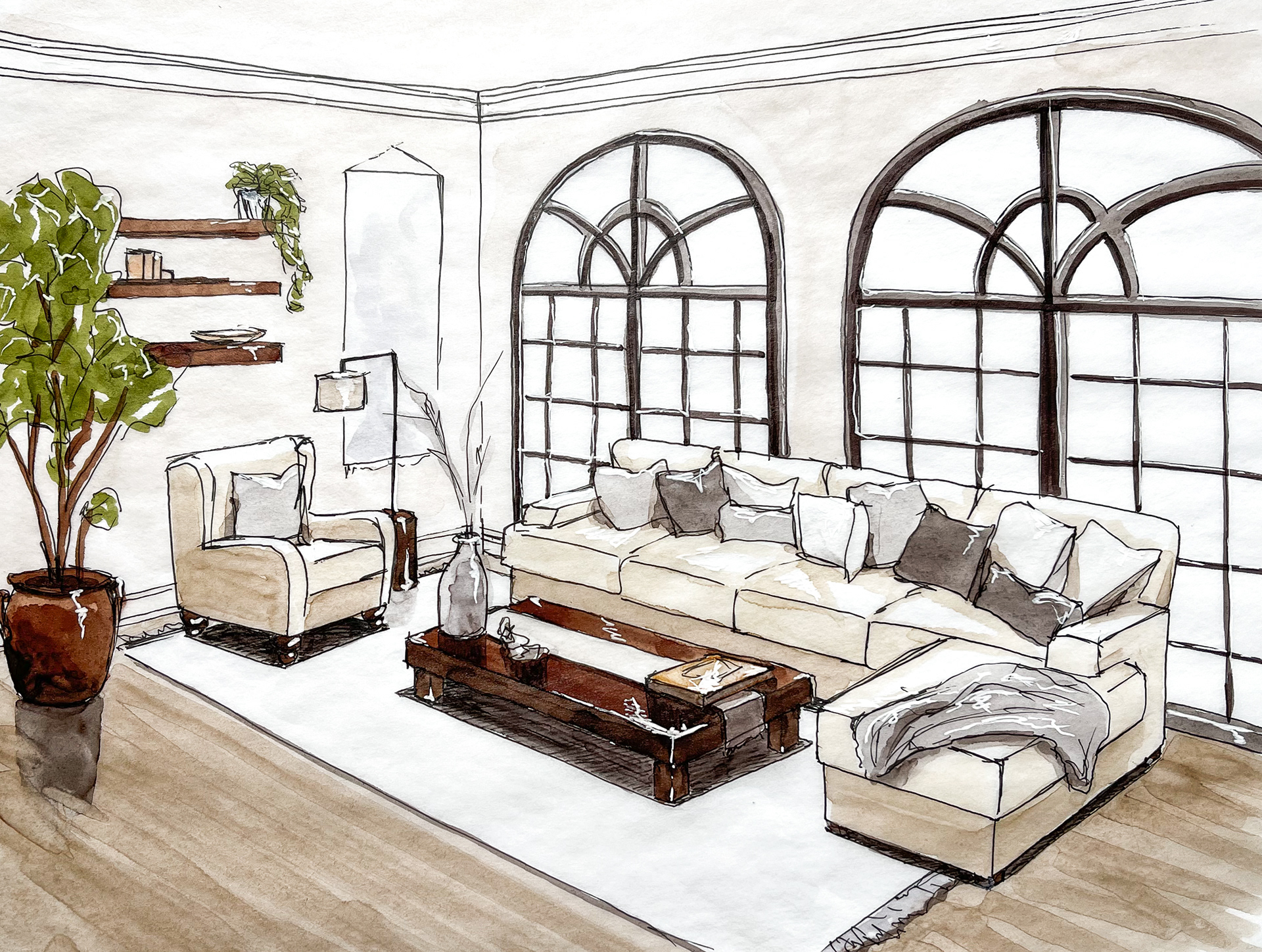 Living Room Sketch Concept #3, Marker Rendering