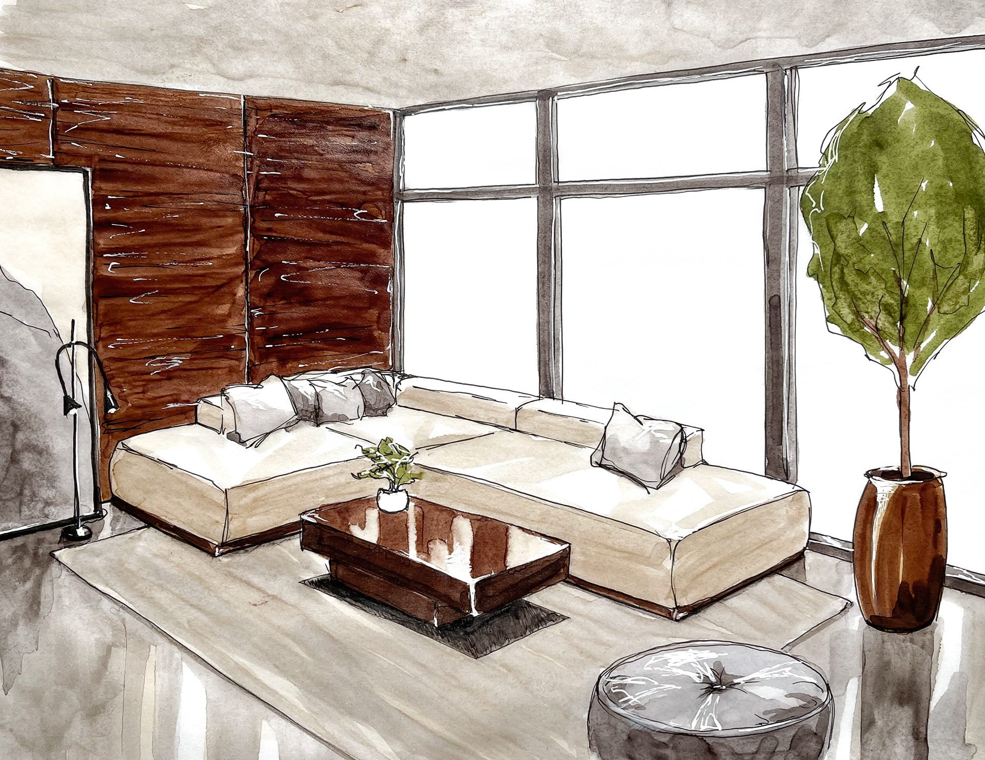Living Room Sketch Concept #2, Marker Rendering