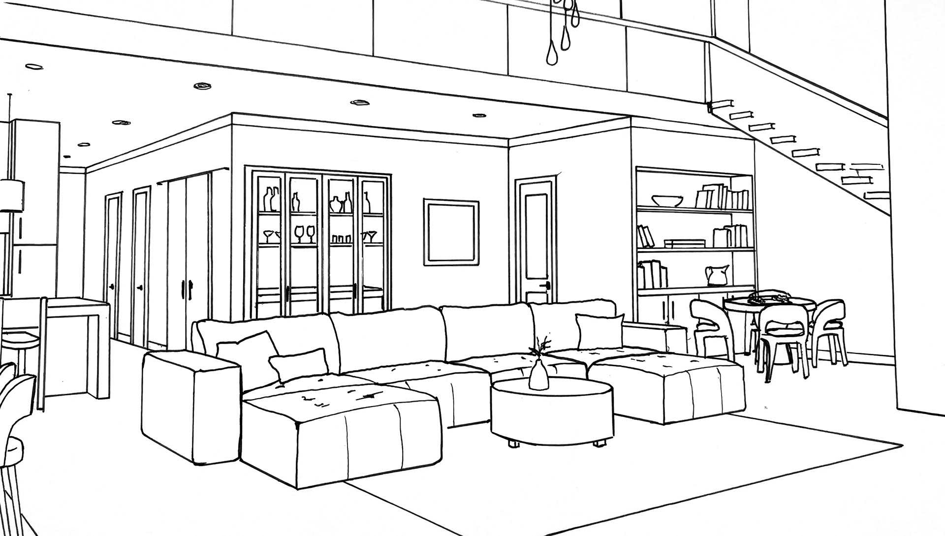 Residential Project Living Room Sketch, Pen