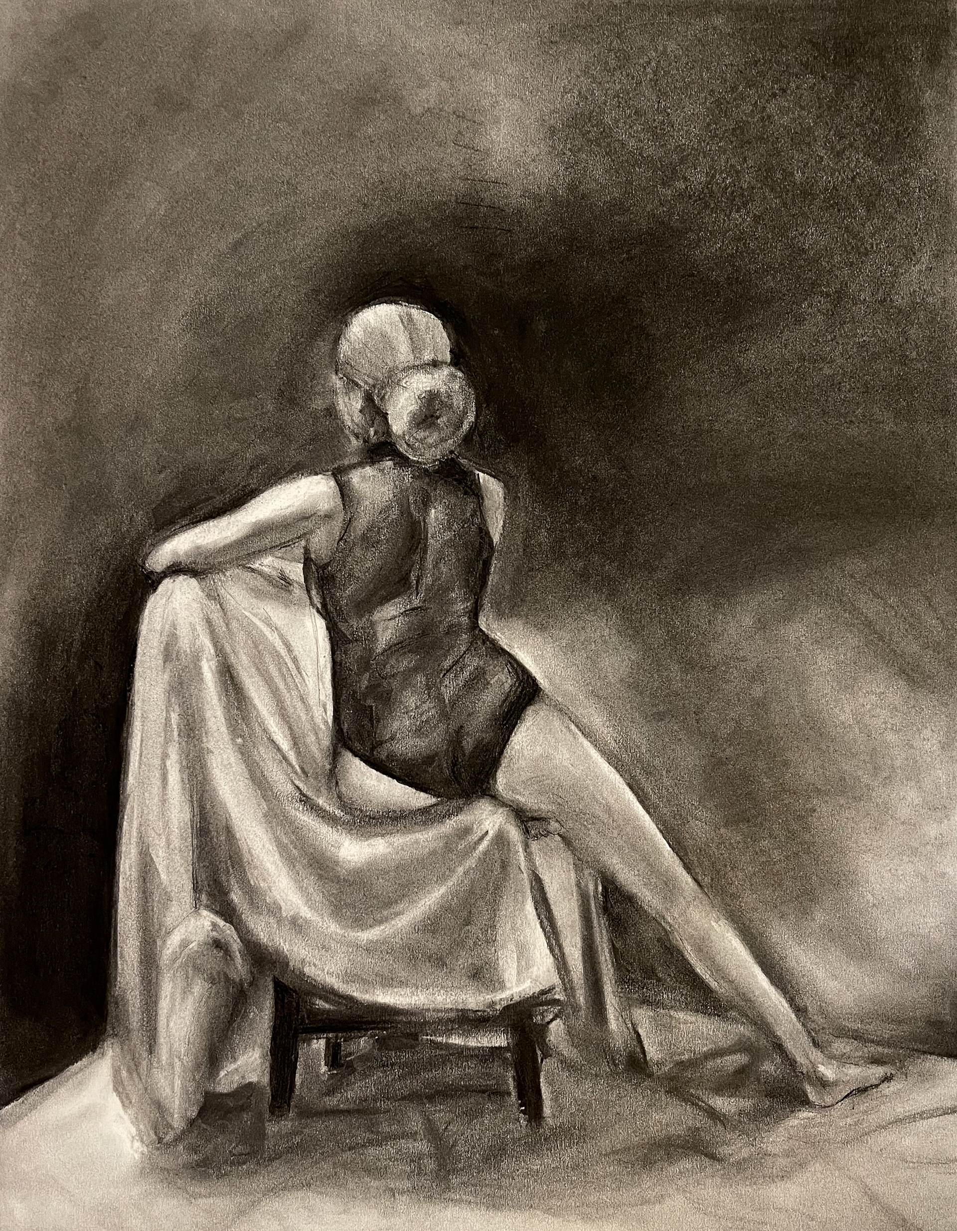 Live Figure Drawing, Charcoal on Paper (18x24")