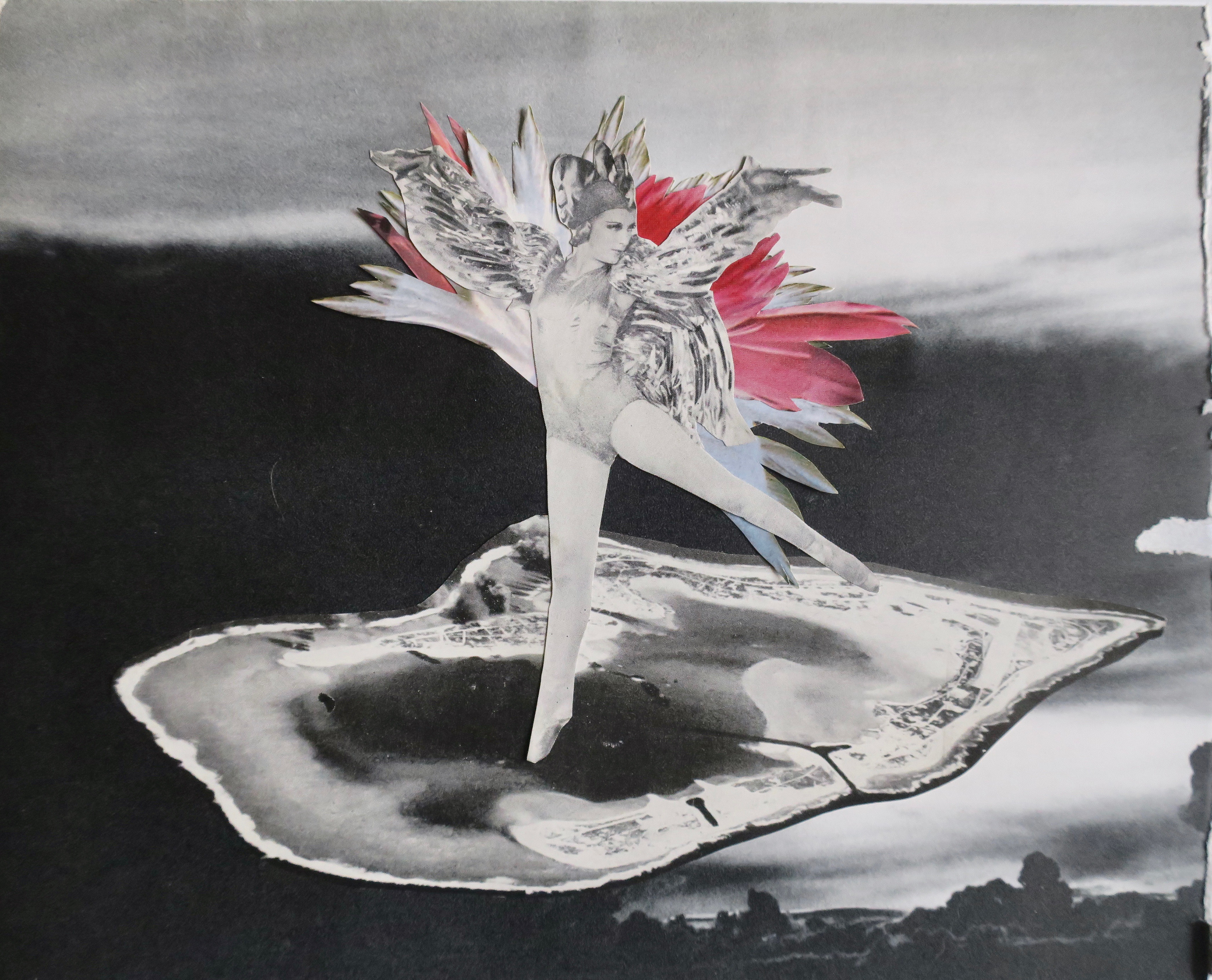 Pink Firebird, collage, Marianne Connolly
