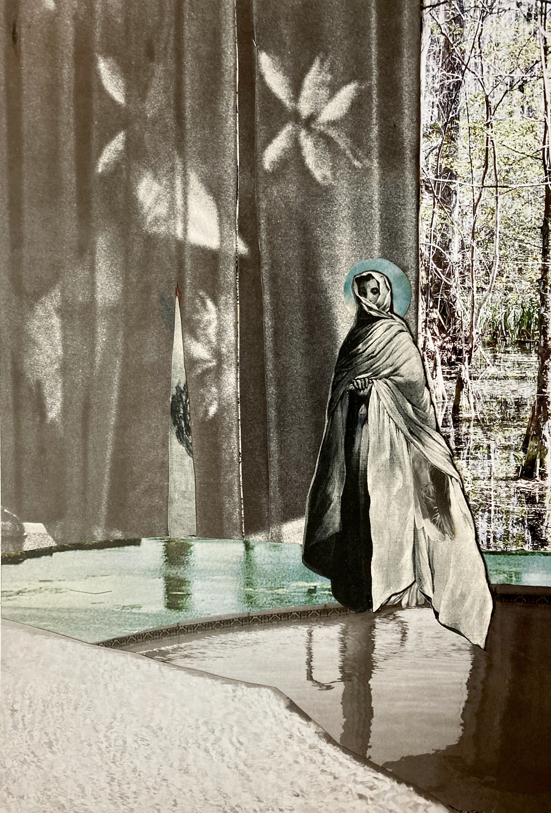 Our Lady of Sorrow (Everlandes), Marianne Connolly, hand-cut paper collage, 8x11.5", 2025